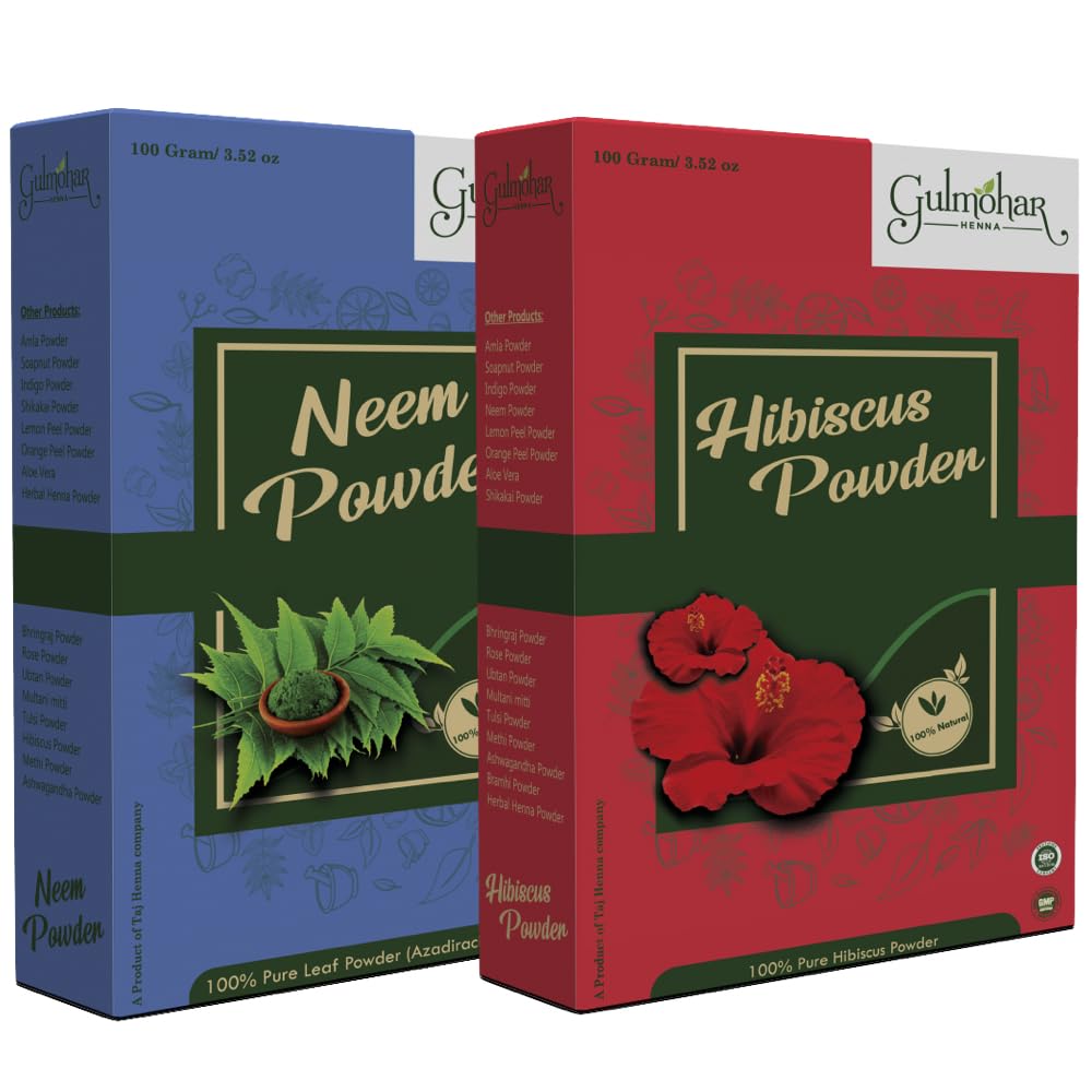 Gulmohar Hibiscus Flower Powder with Neem Powder for Hair Growth & Scalp Care - 100g | Natural Ayurvedic Hair Treatment for Dandruff, Hair Fall & Shine | DIY Hair Masks & Herbal Remedies