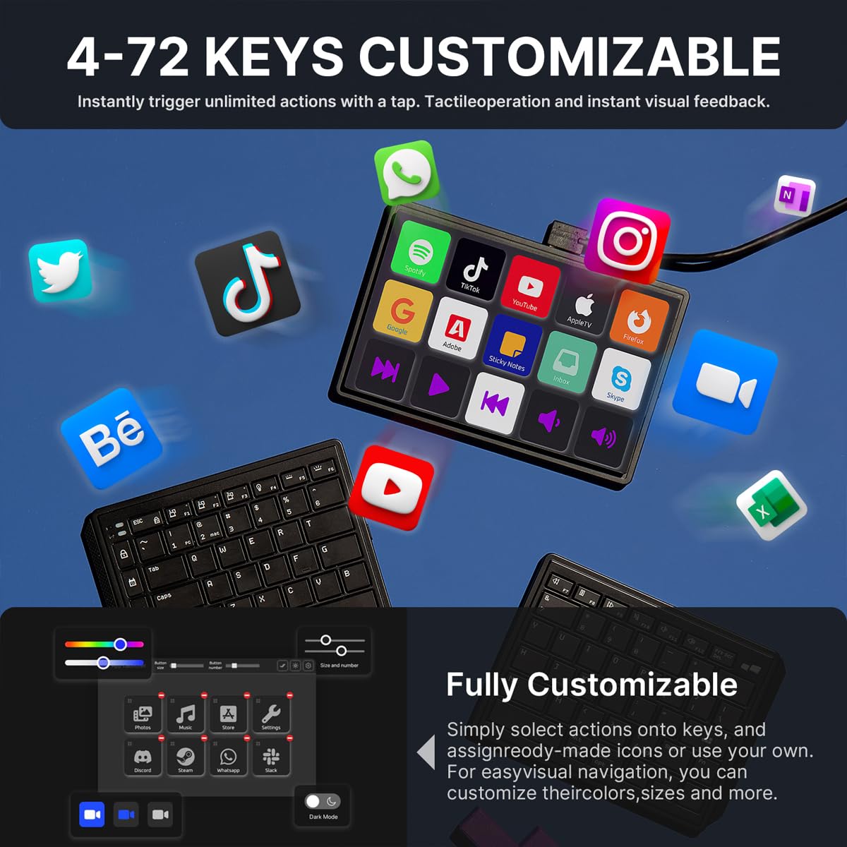 Touchscreen Keyboard with Stream Deck | Split Ergonomic Bluetooth Keyboard with 8