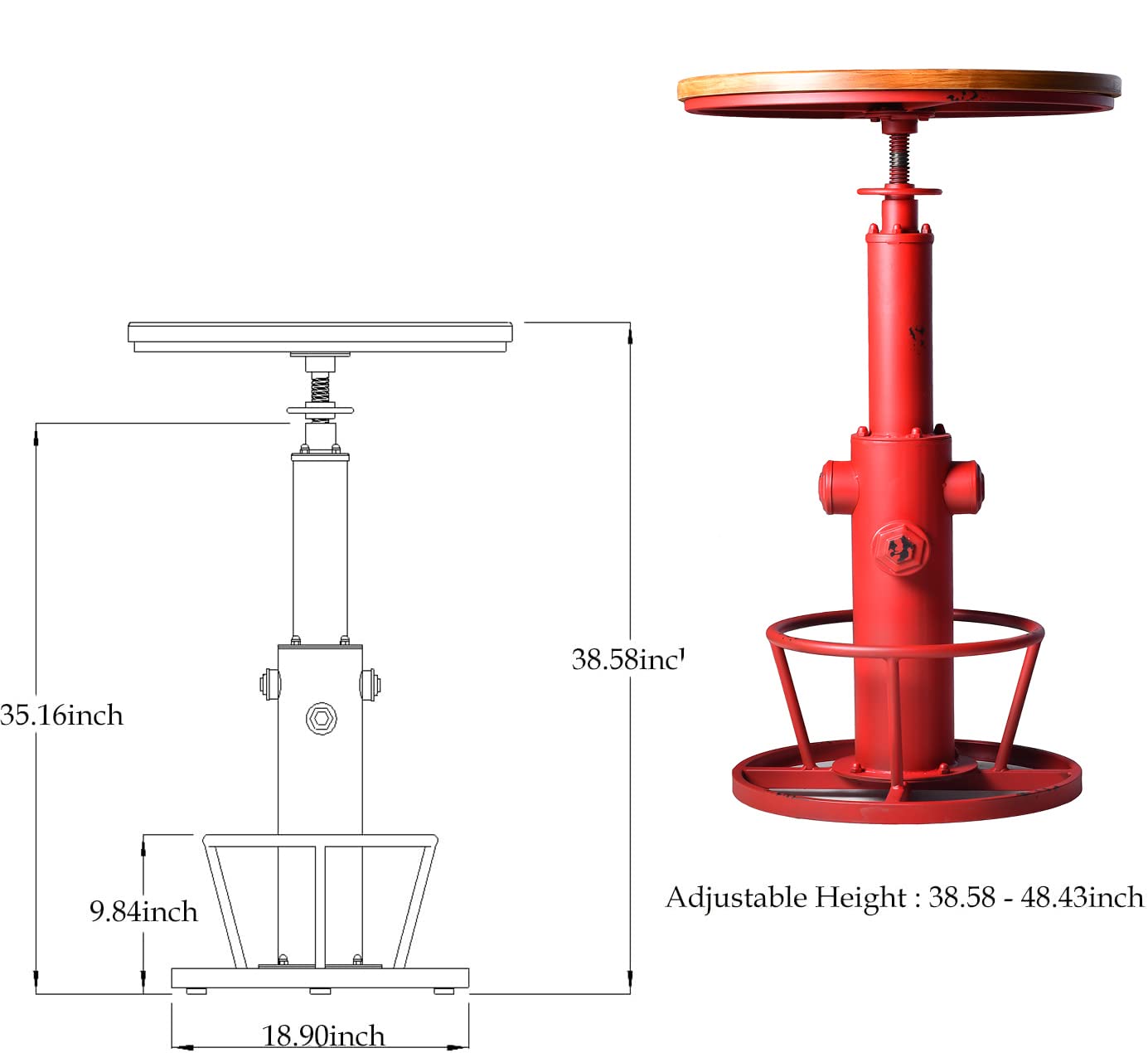 Adjustable Industrial Bar Table 38.58-48.43