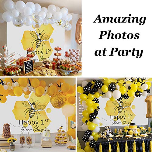 Sensfun Yellow Bumble Bee 1st Birthday Backdrop - 7x5ft Honeycomb Photography Background for Bee-Themed Party Decorations | Perfect for Baby Shower, First Birthday Photos, and Nursery Decor