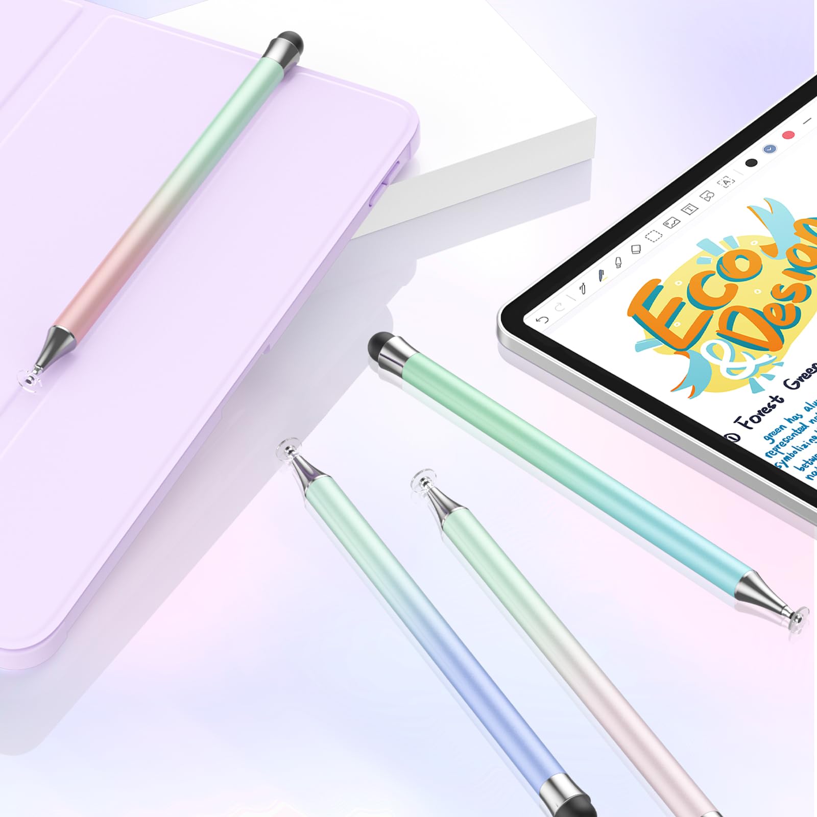 4-Pack Stylus Pens for iPad, iPhone & Android Tablets - 2-in-1 Disc & Fiber Tip Touch Screen Pen | Compatible with Apple Pencil & All Capacitive Screens | Perfect for Drawing, Note-Taking & Digital Signatures