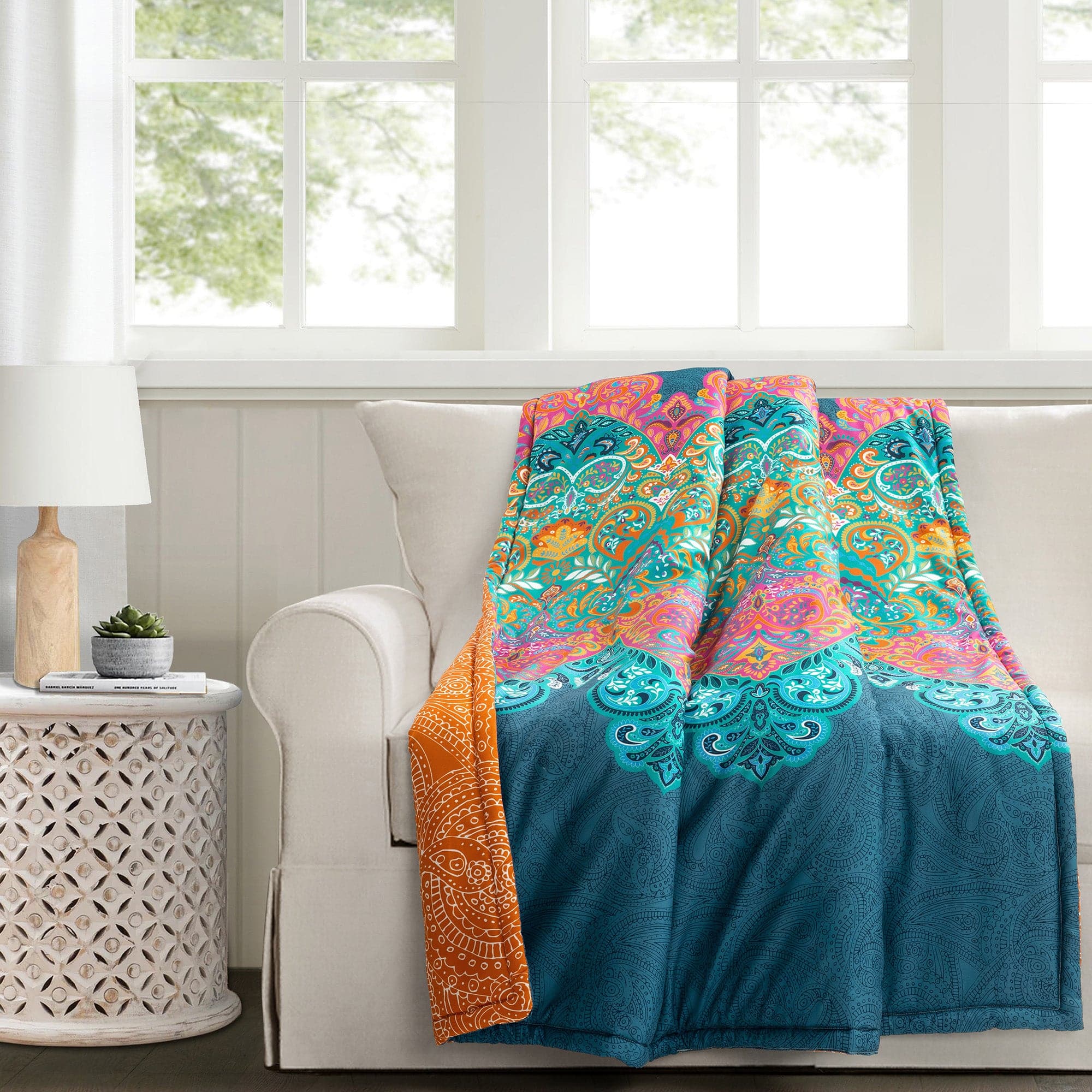 Boho Chic Reversible Throw Blanket - Soft Cozy Lightweight Decorative Couch Cover for Living Room, Bed, Sofa, Dorm - Perfect for Home Decor, Gifts & Travel
