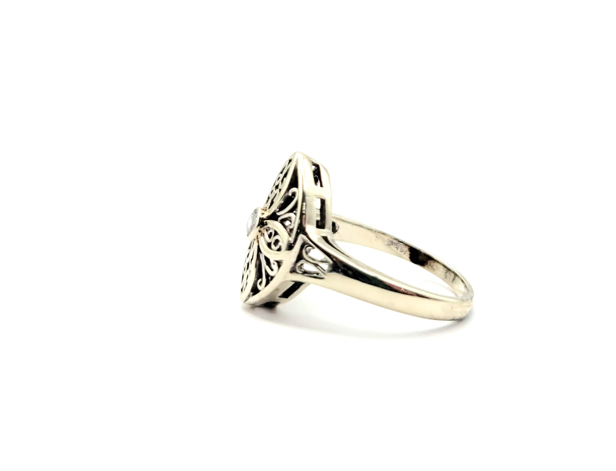 14K White Gold 6-Point Round Diamond Filigree Cutout Ring - Elegant Wedding Band, Anniversary Gift, or Everyday Jewelry for Women