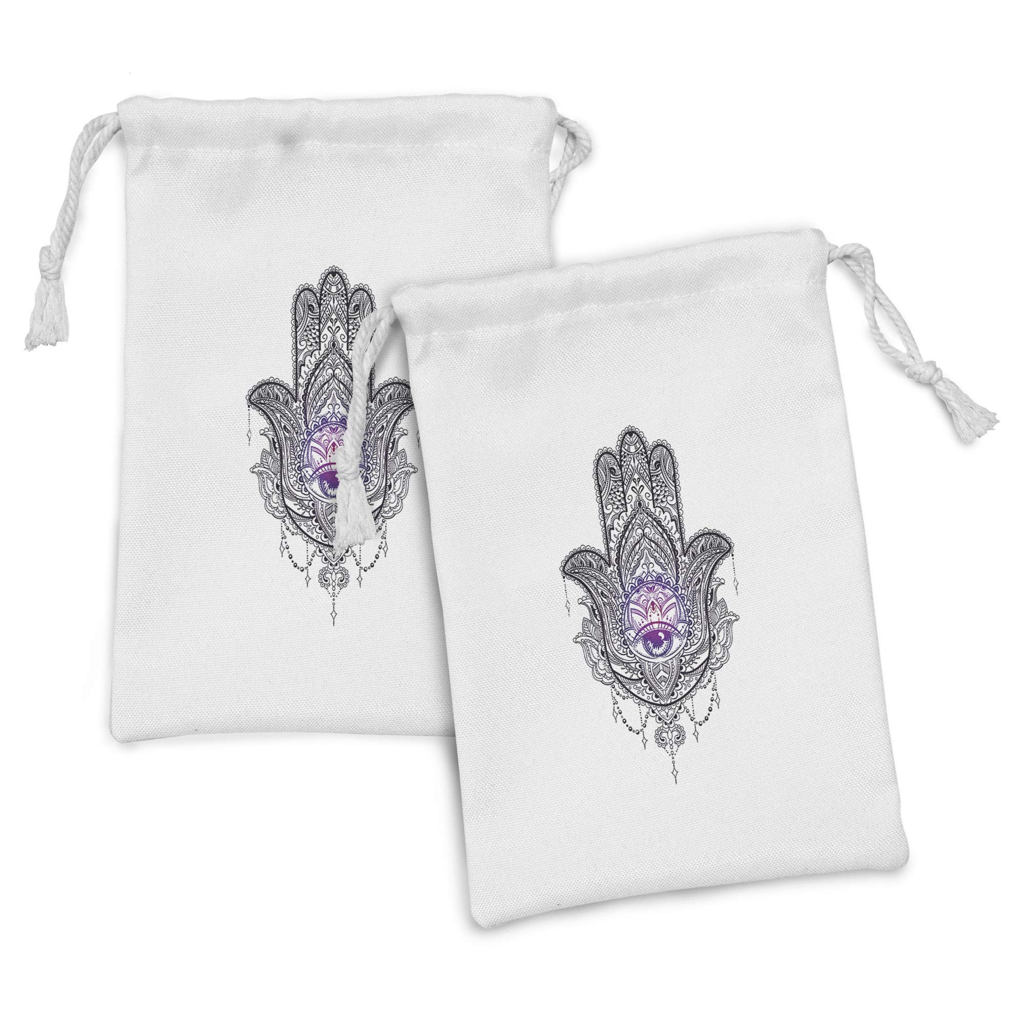 Ambesonne Evil Eye Fabric Pouch Set of 2 - Bohemian Floral Drawstring Bags for Toiletries, Jewelry & Travel Essentials (9