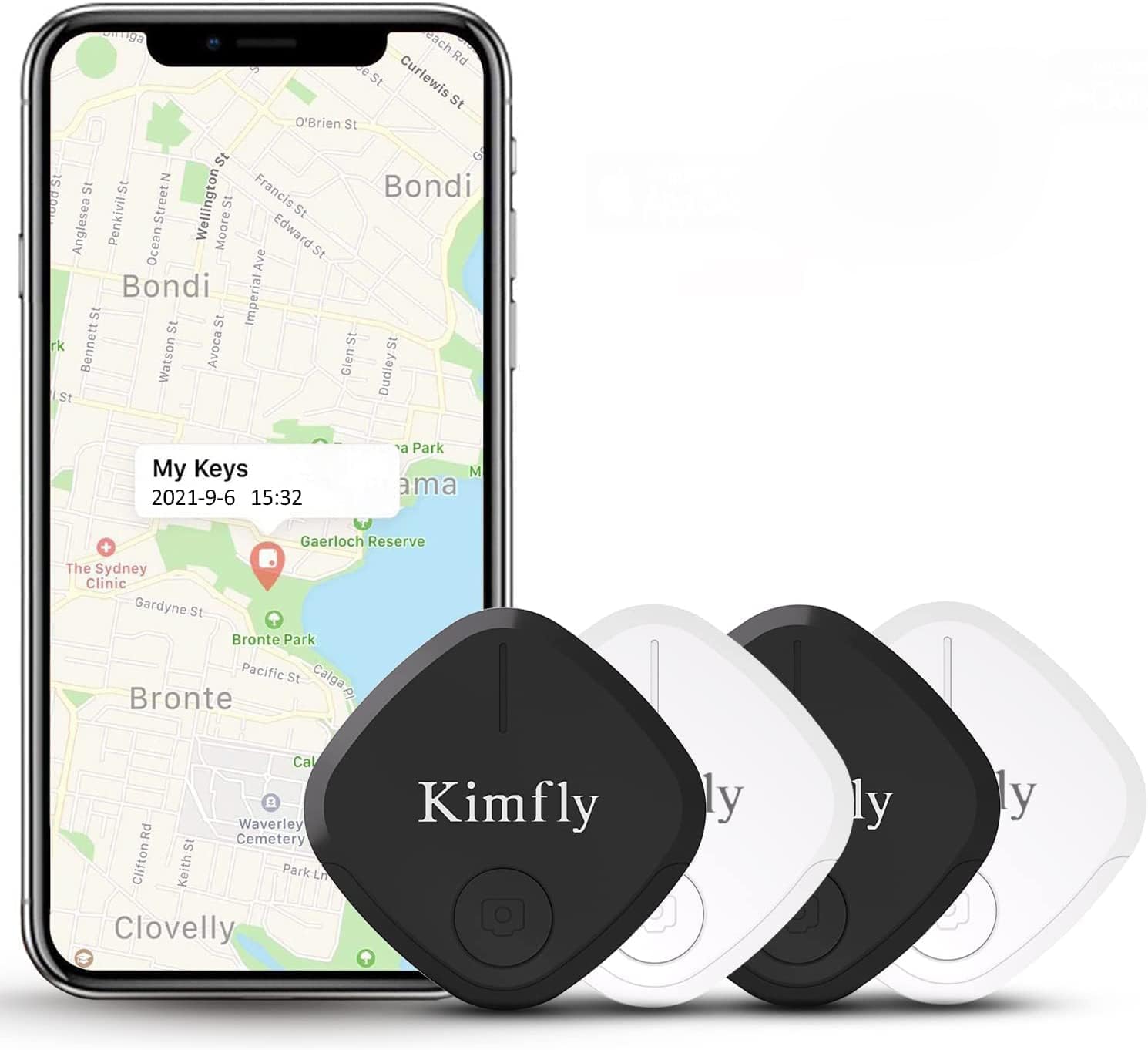 Kimfly 4-Pack Bluetooth Key Finder - Smart Item Tracker for Keys, Wallet & Phone (iOS/Android Compatible) | Never Lose Your Essentials Again - Perfect for Travel, Office & Daily Use