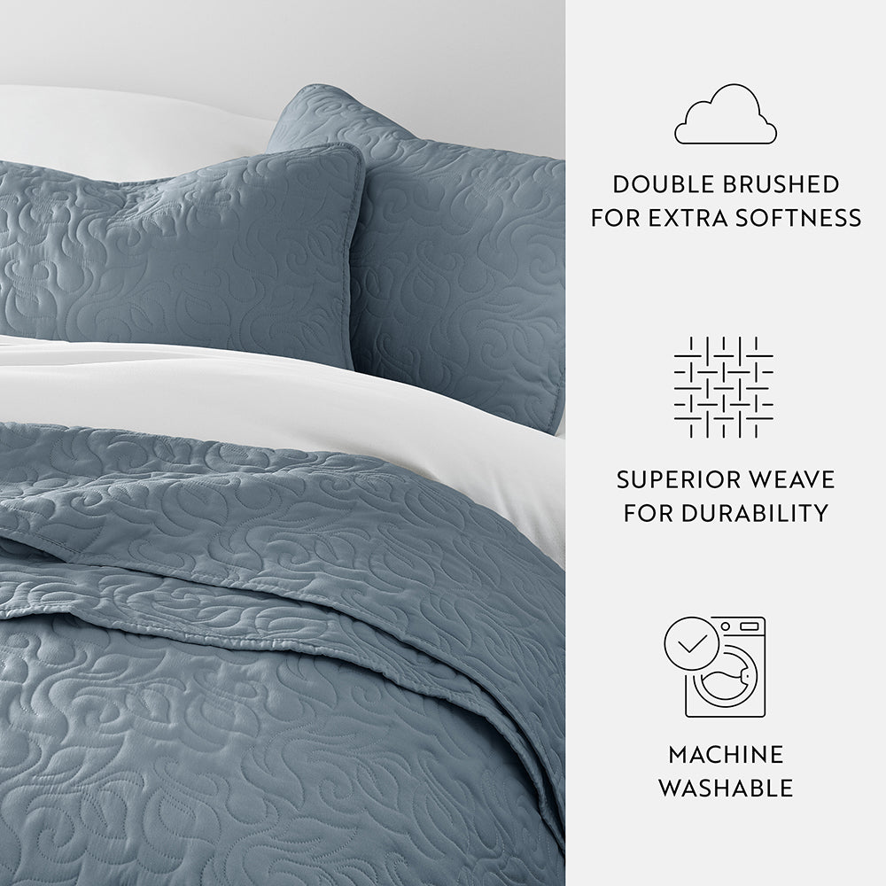 3 Piece Floral Stitch Quilted Coverlet Set - Soft Bedspread for Queen Size Bed - Perfect for Master Bedroom, Guest Room & Cozy Home Decor