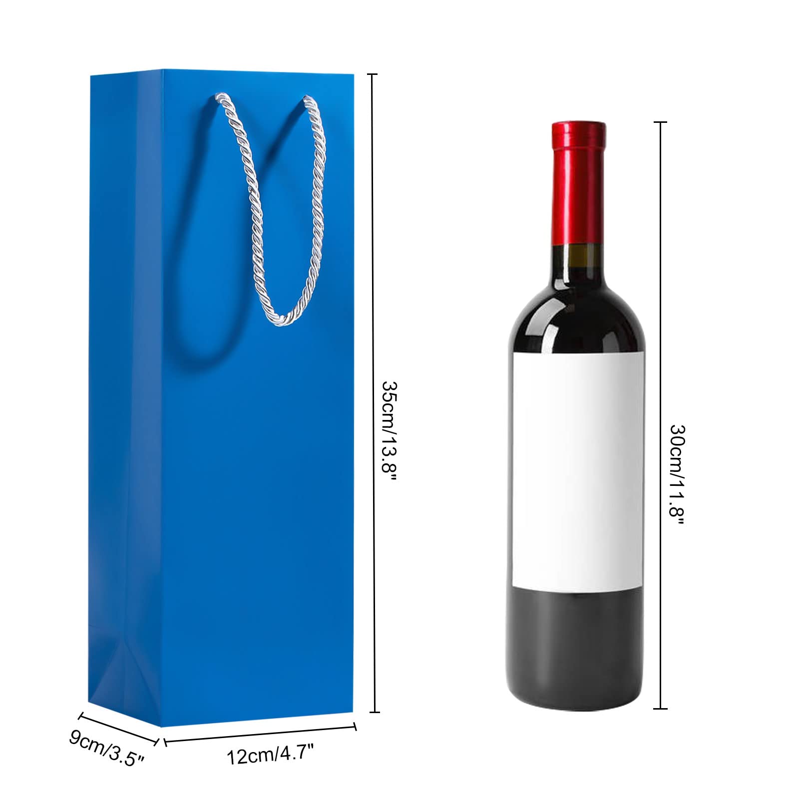 Premium 20-Pack Wine Gift Bags with Handles - 3.54” × 4.72” × 13.78” Elegant Blue Wine Bottle Paper Bags for Gifting, Parties & Special Occasions