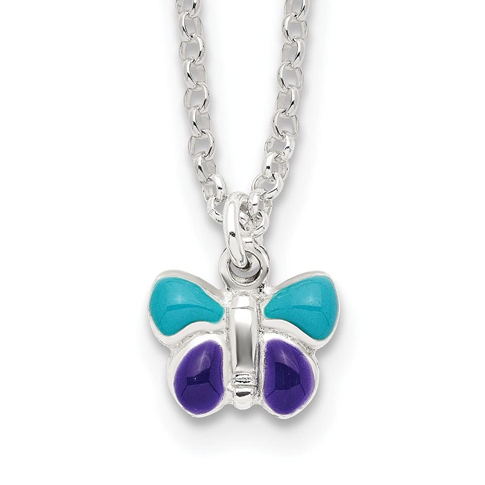 Diamond2Deal 925 Sterling Silver Enamel Butterfly Pendant Necklace 15