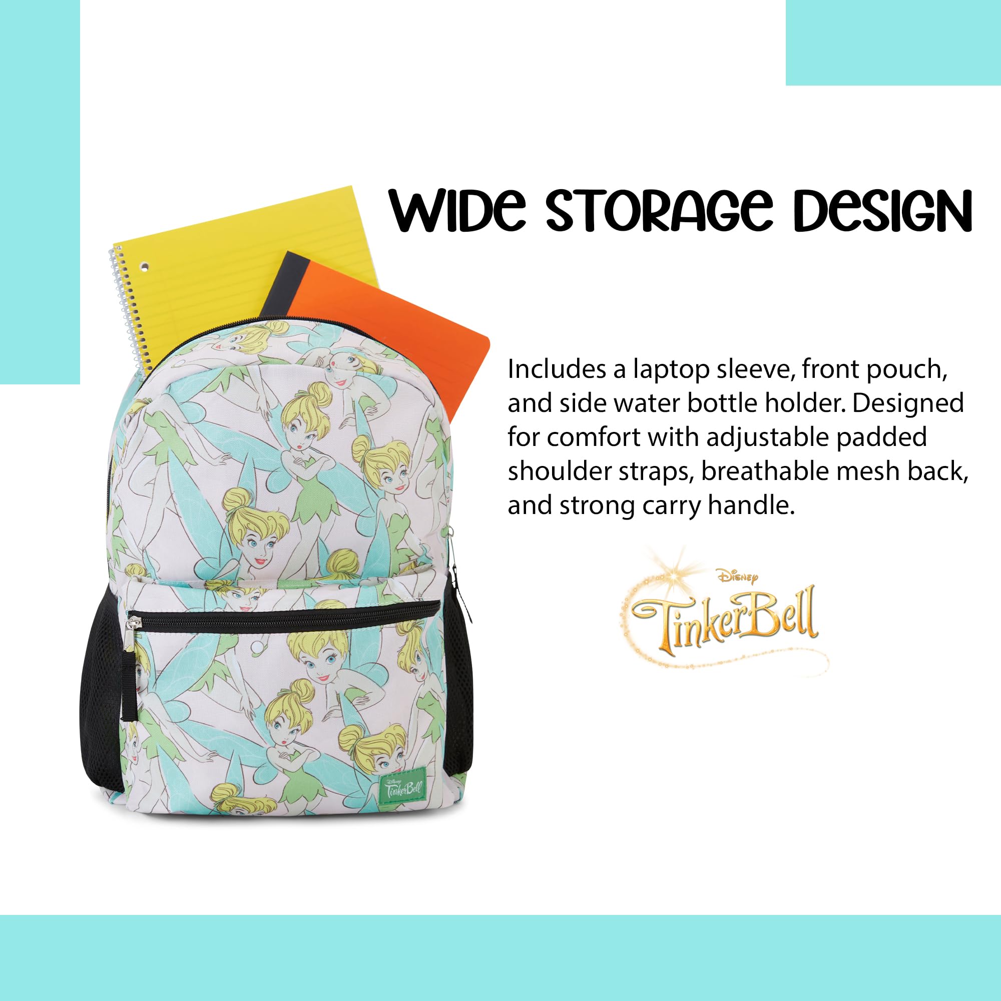 Disney Tinker Bell Fairy Backpack - Officially Licensed School Bookbag for Girls, White - Perfect for School, Travel & Disney Theme Park Adventures