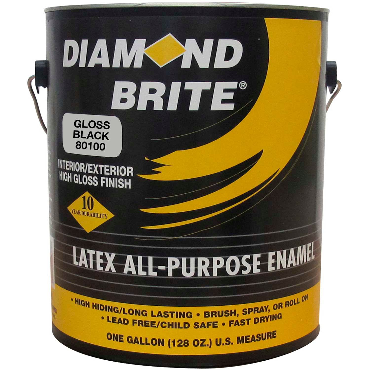 Diamond Brite Paint 1 Gallon Black 82100-1 - Interior & Exterior Latex Gloss Enamel Paint for Walls, Doors, Furniture & DIY Projects