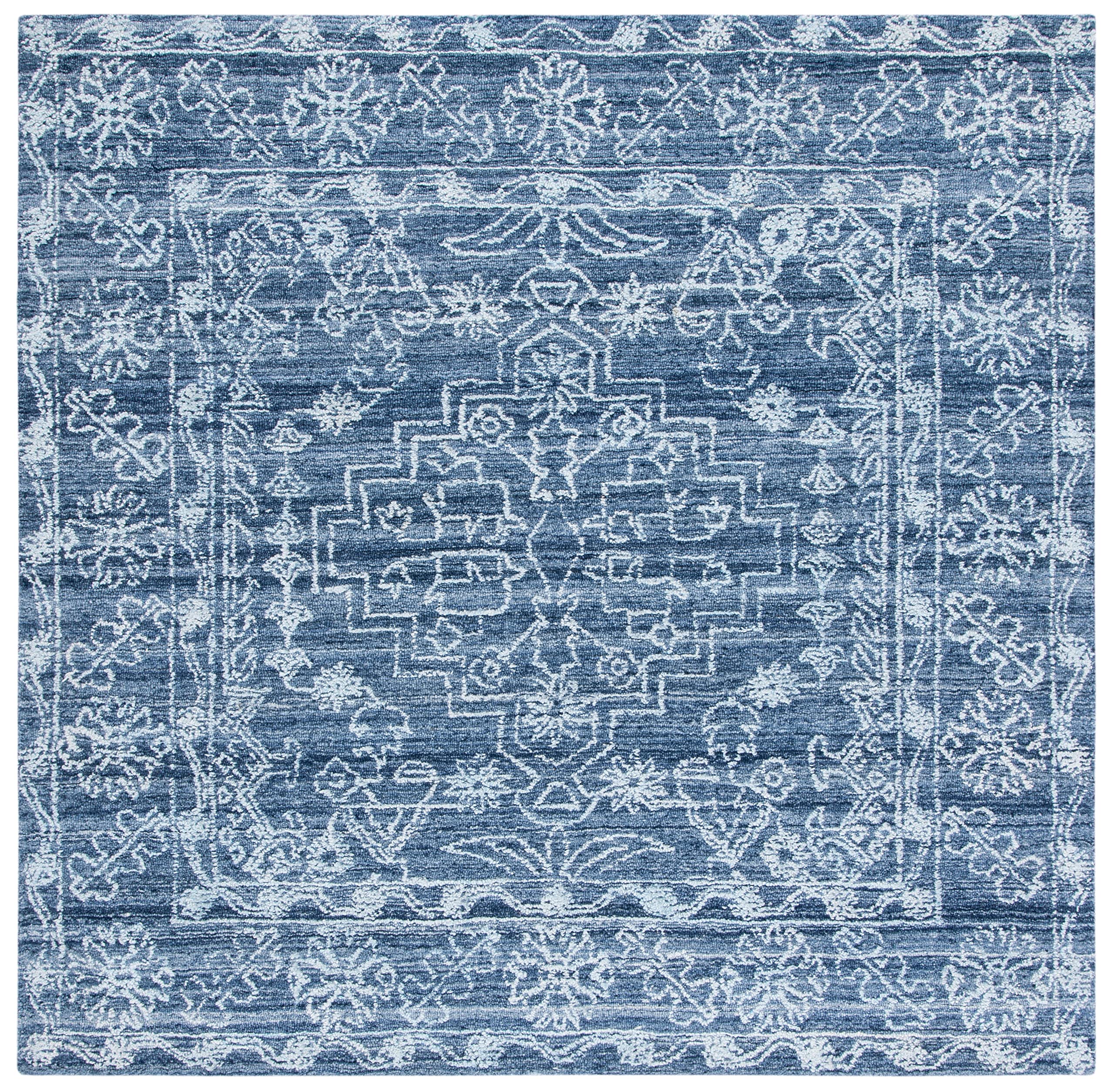SAFAVIEH Marquee Collection 6' Square Navy Blue Handmade Area Rug - Soft & Durable for Living Room, Dining Room, Bedroom Decor | Perfect for Home, Office & High Traffic Areas