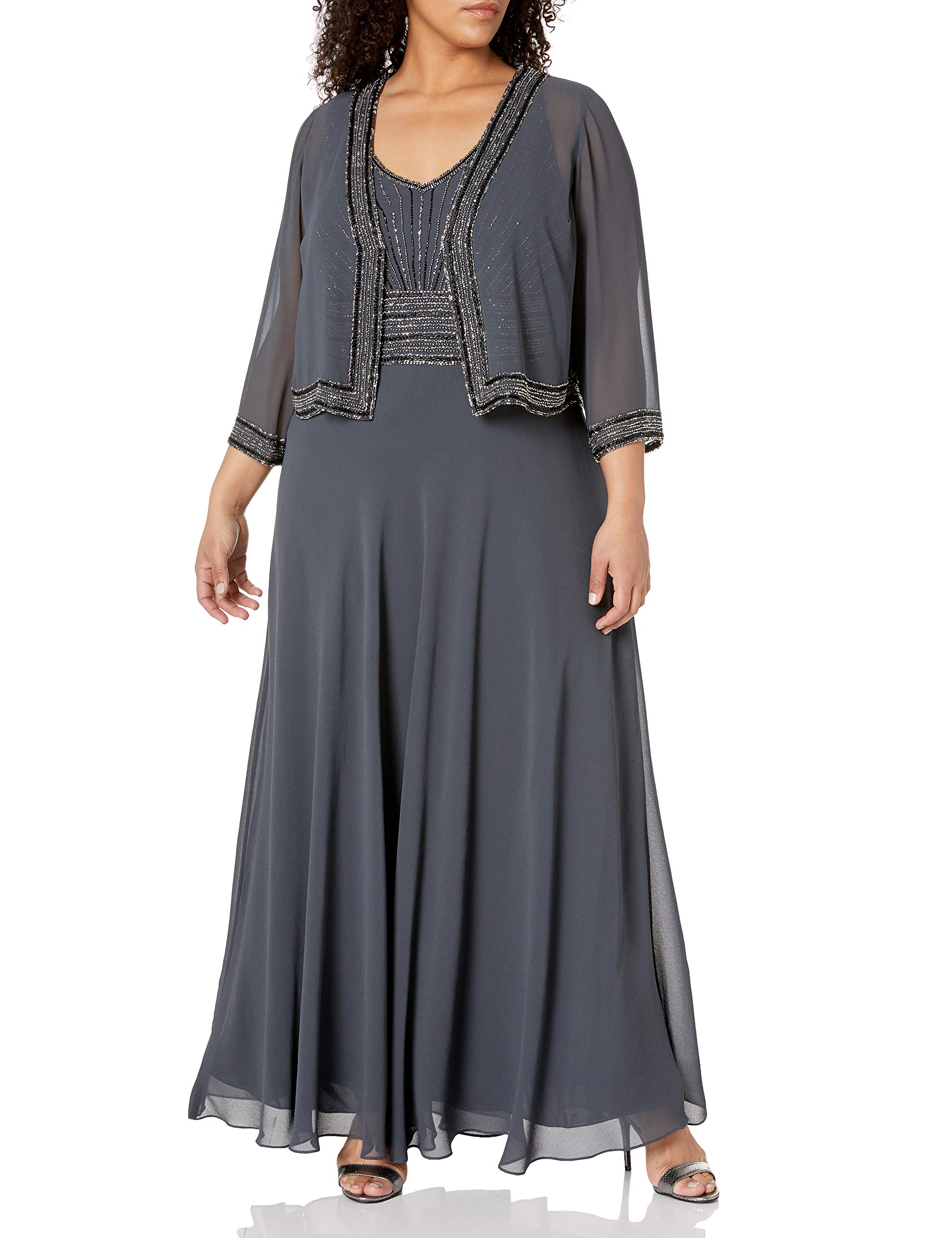 J Kara Women's Plus Size Beaded Trim Jacket Dress for Office, Party & Special Occasions | Elegant Long Sleeve Blazer Dress for Curvy Women