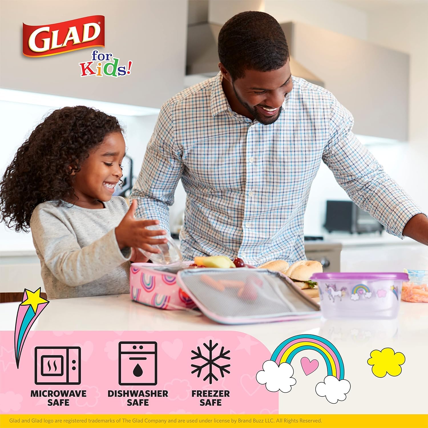 Glad for Kids GladWare Snack Containers with Unicorn Design | BPA-Free Plastic Food Storage Containers with Dressing Cups | Microwave & Dishwasher Safe, 24oz, 4-Pack (Pink) | Perfect for School Lunches, Picnics & On-the-Go Snacks