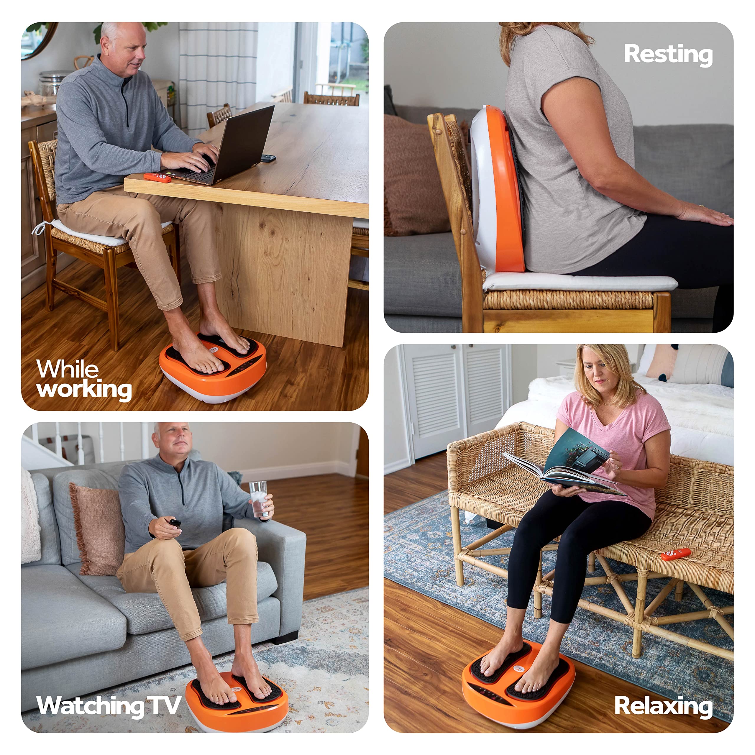 Electric Foot and Calf Massager with Remote Control - Adjustable Speed & Vibration for Neuropathy Pain Relief, Plantar Fasciitis & Blood Circulation - Home & Office Relaxation Massage Machine (Orange)