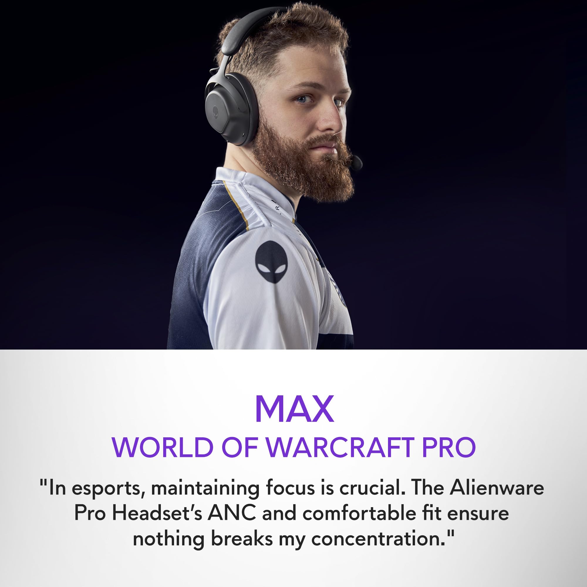 Alienware Pro Wireless Gaming Headset - Dual Mode Wired/Wireless, Bluetooth 5.3, 15-Min Fast Charge, 20Hz-20KHz Hi-Res Audio, 24H ANC Battery Life - Dark Side of The Moon | Perfect for PC/PS5/Xbox Gaming & Online Meetings