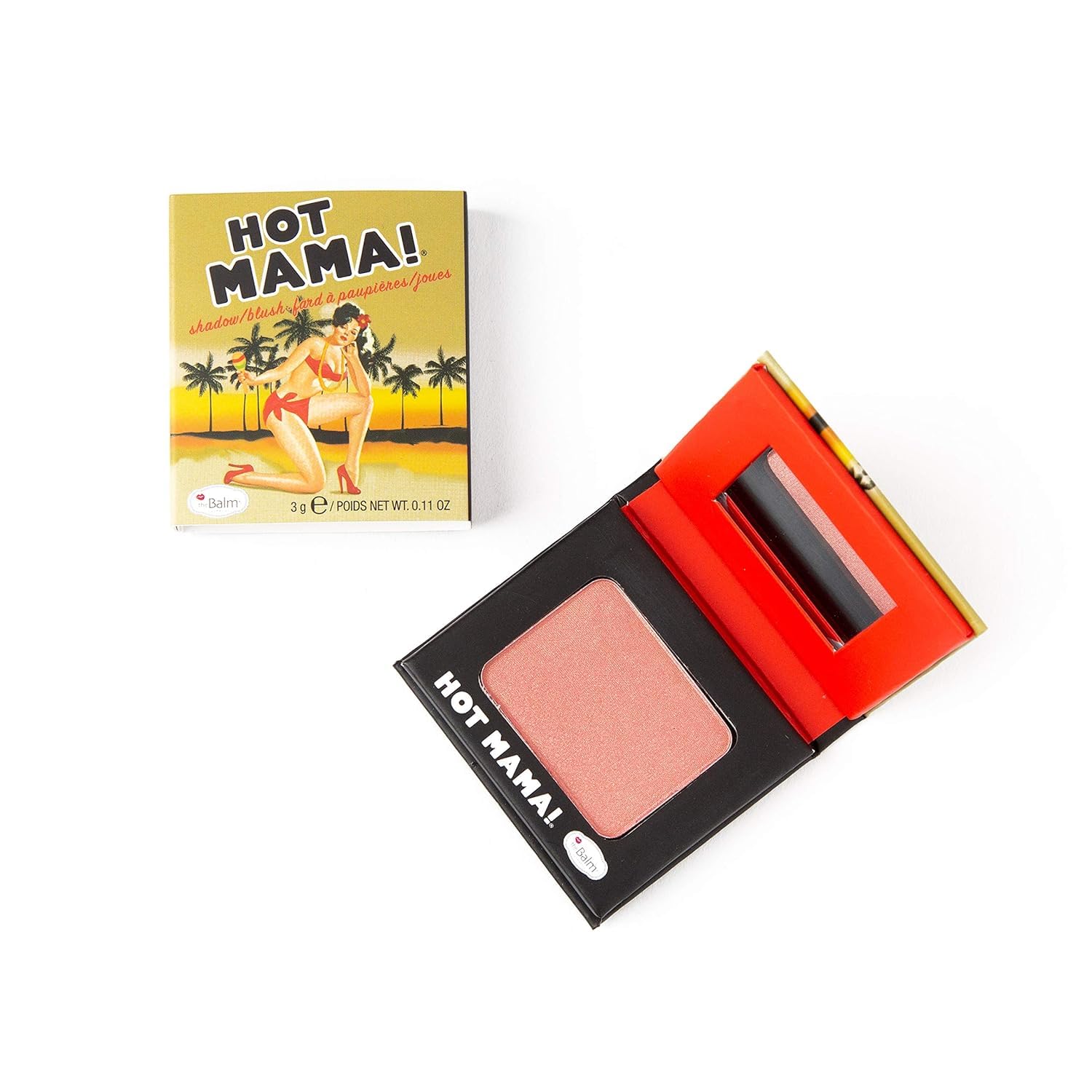 theBalm Hot Mama! Shadow & Blush Duo - Subtle Highlighter & Blush Powder for Cheeks - Travel Size Makeup Compact - Perfect for Everyday Wear & On-The-Go Touch Ups