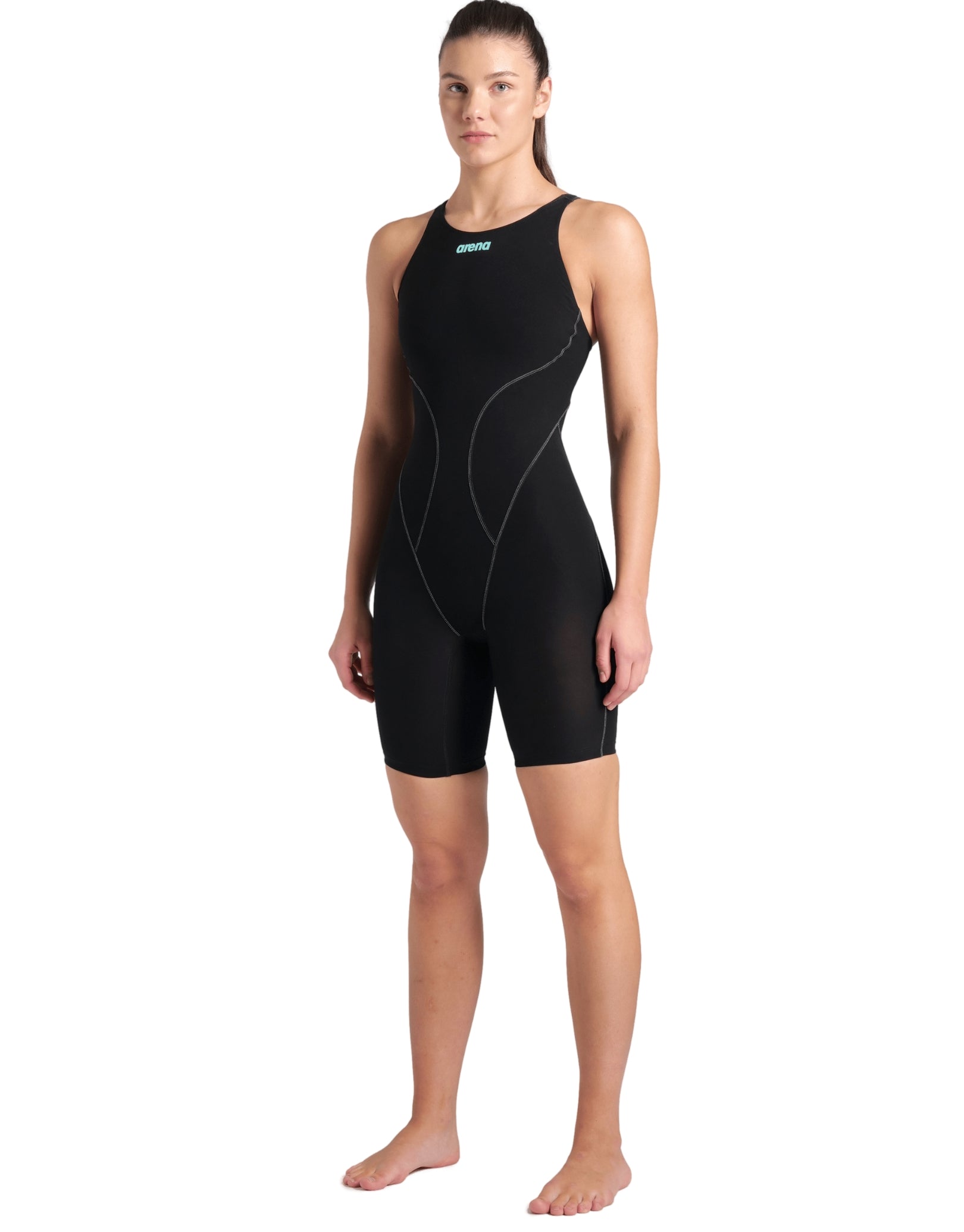 Powerskin Impulso Open Back Swimsuit - Black/Teal Color - Perfect for Beach, Pool & Summer Vacations