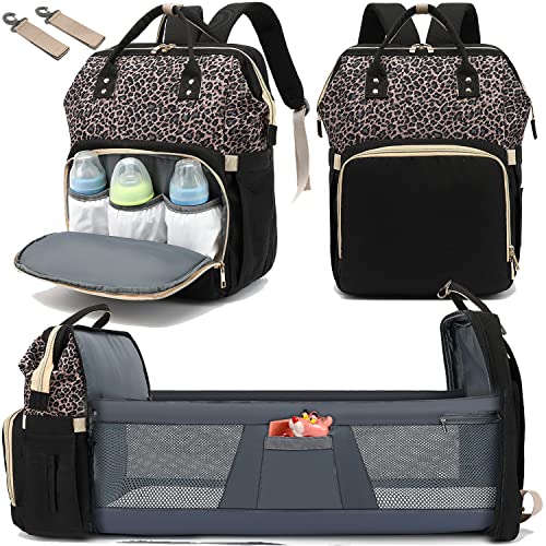 Premium Diaper Bag Backpack with Built-in Changing Station - Large Baby Bag for Boys, Girls, Dads & Moms | Perfect Baby Shower Gift & Registry Essential | Must-Have Newborn Travel Gear for Park Outings & Family Trips (Leopard Print)
