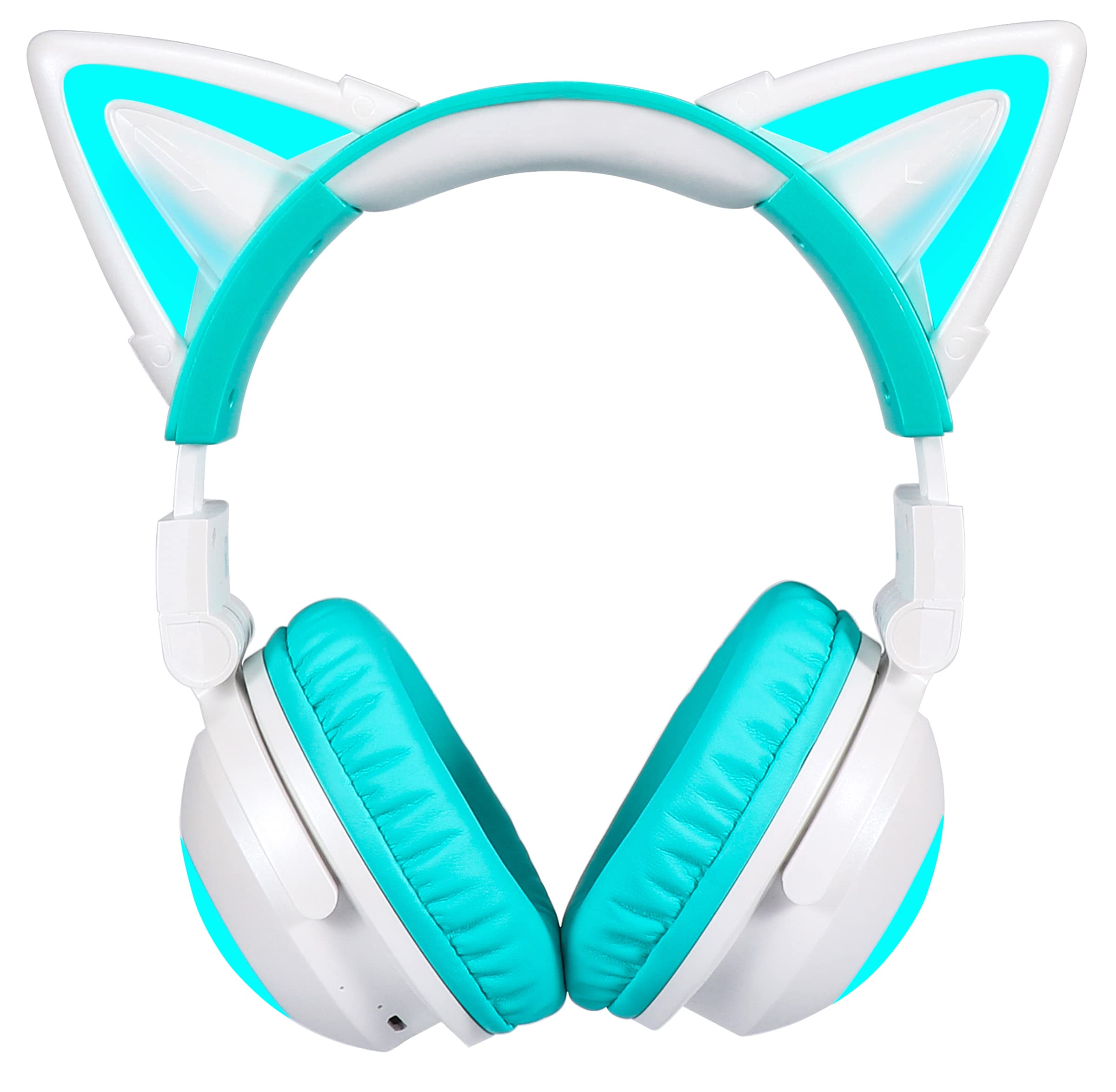 Wireless Cat Ear Headphones with RGB Color Changing (12 Colors) - Bluetooth & 3.5mm Wired Connection for Gaming, Music & Cosplay (Green) - Perfect for Gamers, Streamers & Anime Fans