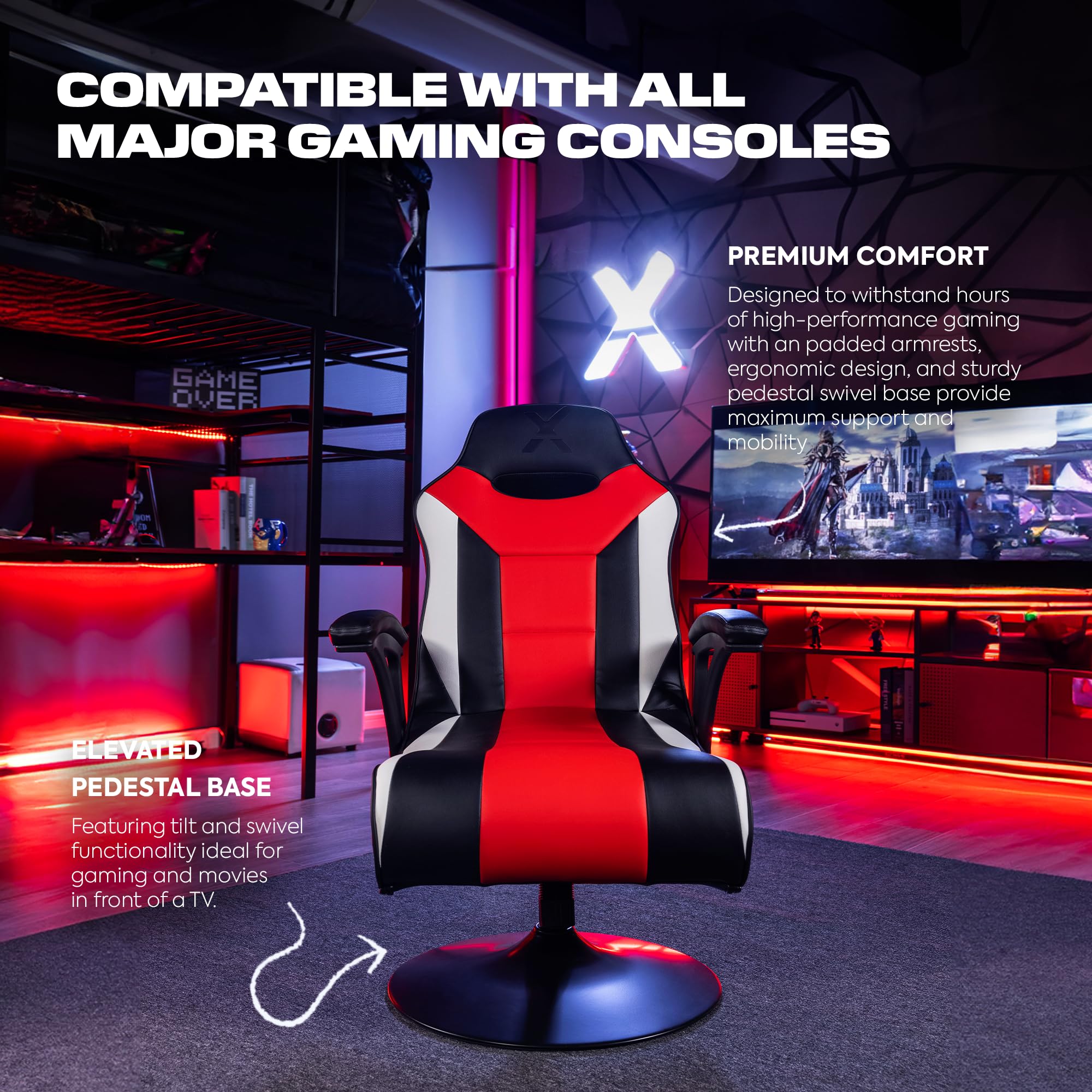 X Rocker PC Gaming Chair with Built-in Audio Speakers - Ergonomic Office & Computer Chair for Gamers - Perfect for Gaming, Streaming, and Home Office Work