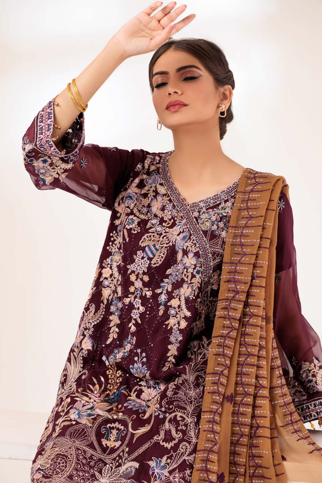 Elegant Chiffon Brown 3-Piece Suit Set for Women - Formal Office Wear & Special Occasions | Bonanza Fashion Collection