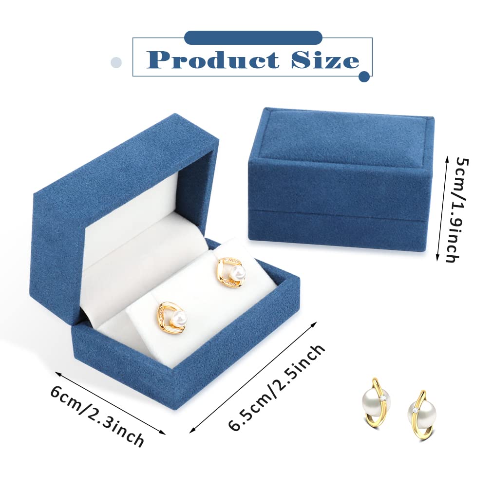 Premium Velvet Ring Box Set - 2pcs Blue Jewelry Gift Box for Engagement, Wedding, Christmas & Anniversary - Elegant Earring Storage & Proposal Ring Holder for Special Occasions