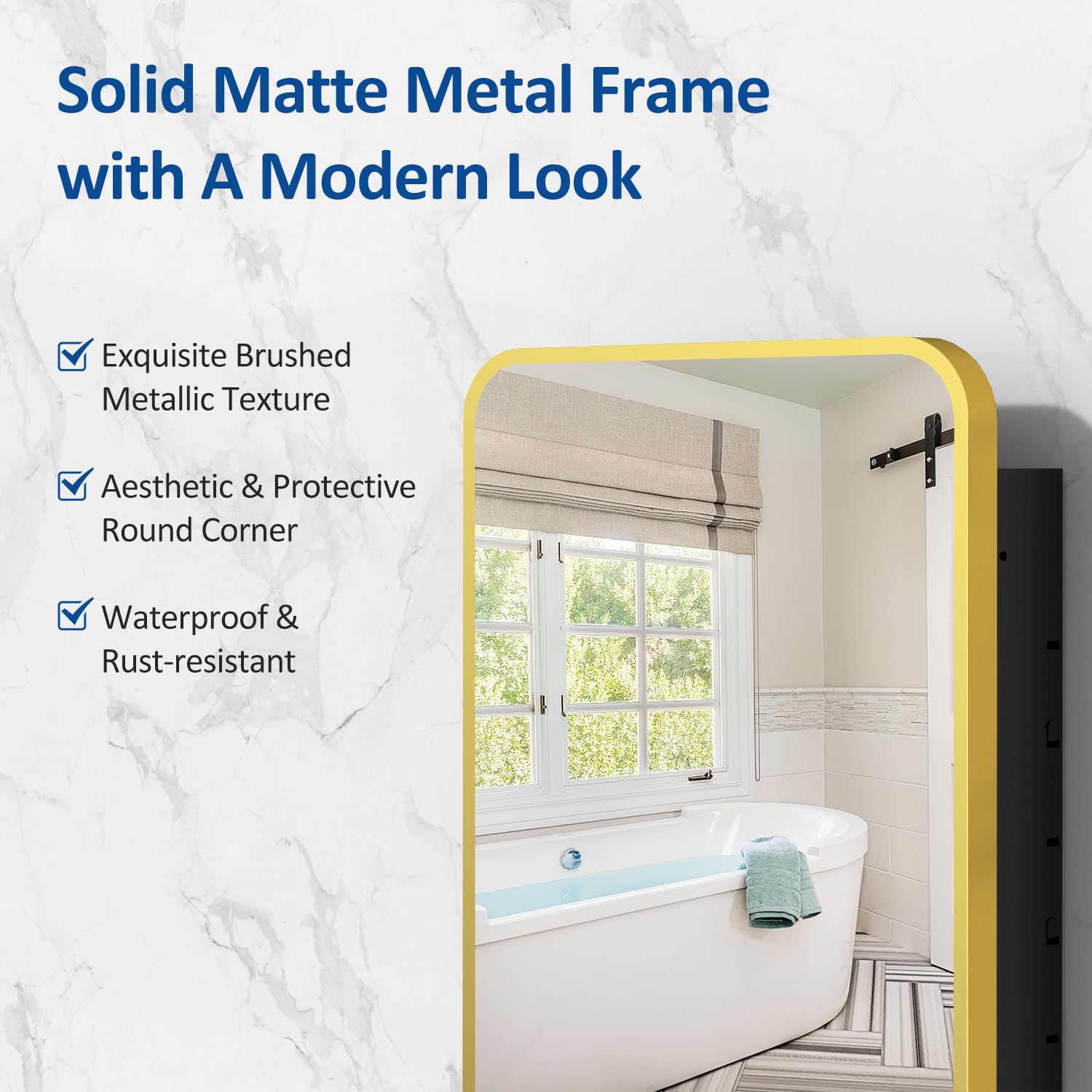 16x24 Inch Gold Metal Frame Bathroom Medicine Cabinet with Mirror - Recessed or Wall Mounted for Bathroom, Vanity & Makeup Area