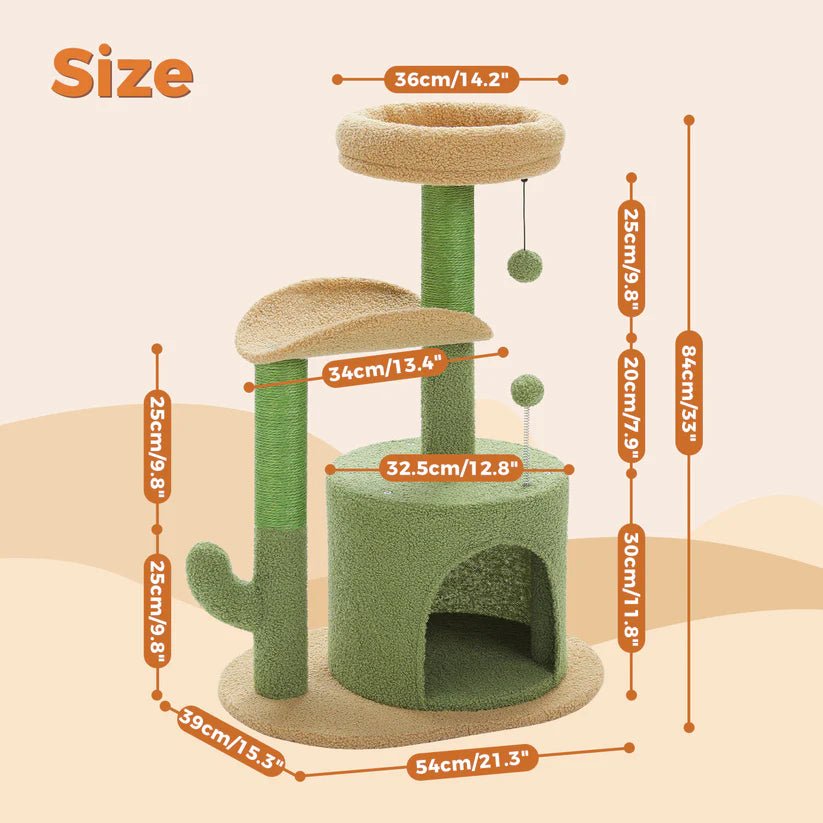 Cactus Cat Condo - Cozy Cat Tree House with Scratching Posts for Indoor Cats | Perfect for Play, Climbing & Napping in Small Spaces