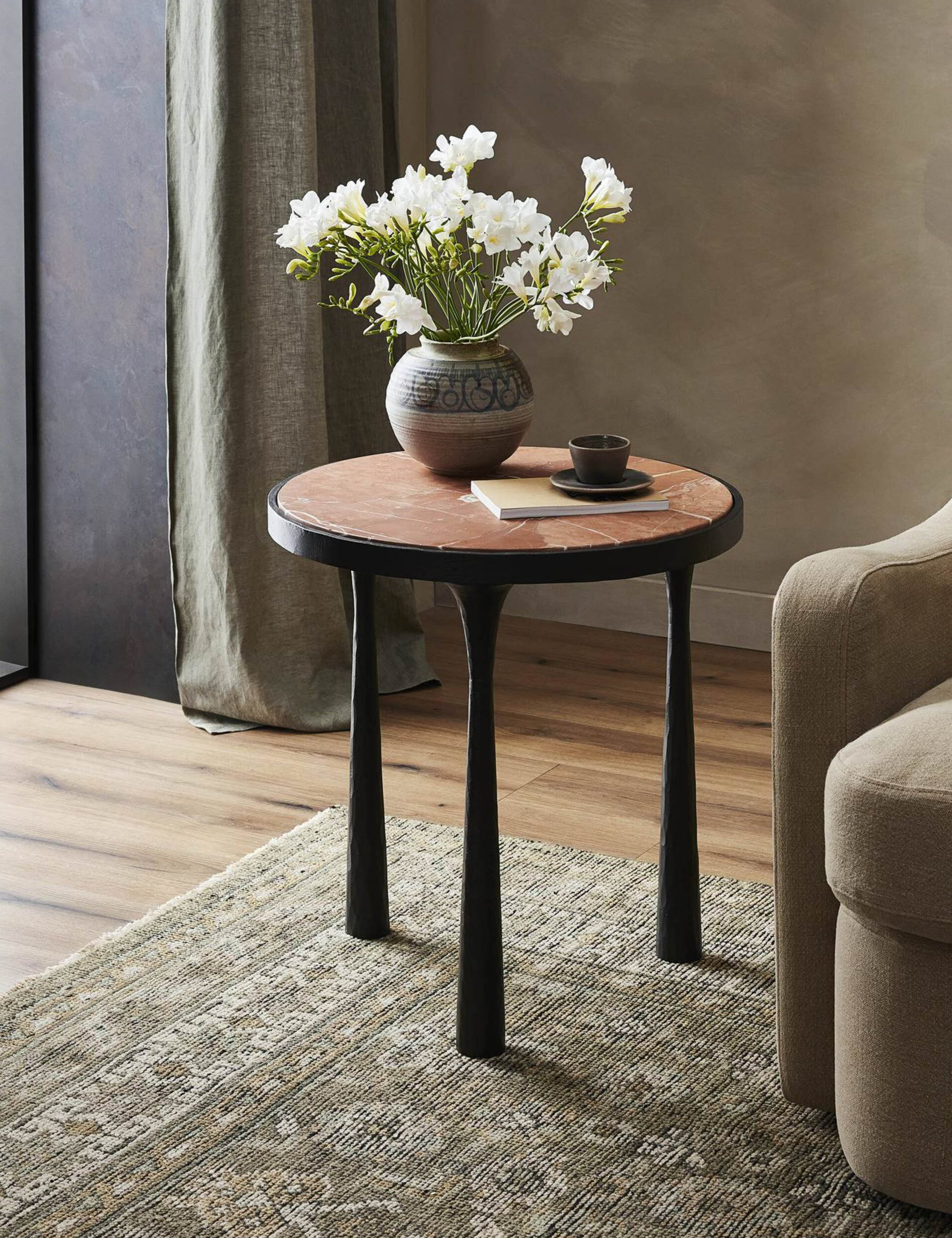 Amber Lewis x Four Hands Billings Round Side Table - Stylish End Table for Living Room, Bedroom, or Office Decor