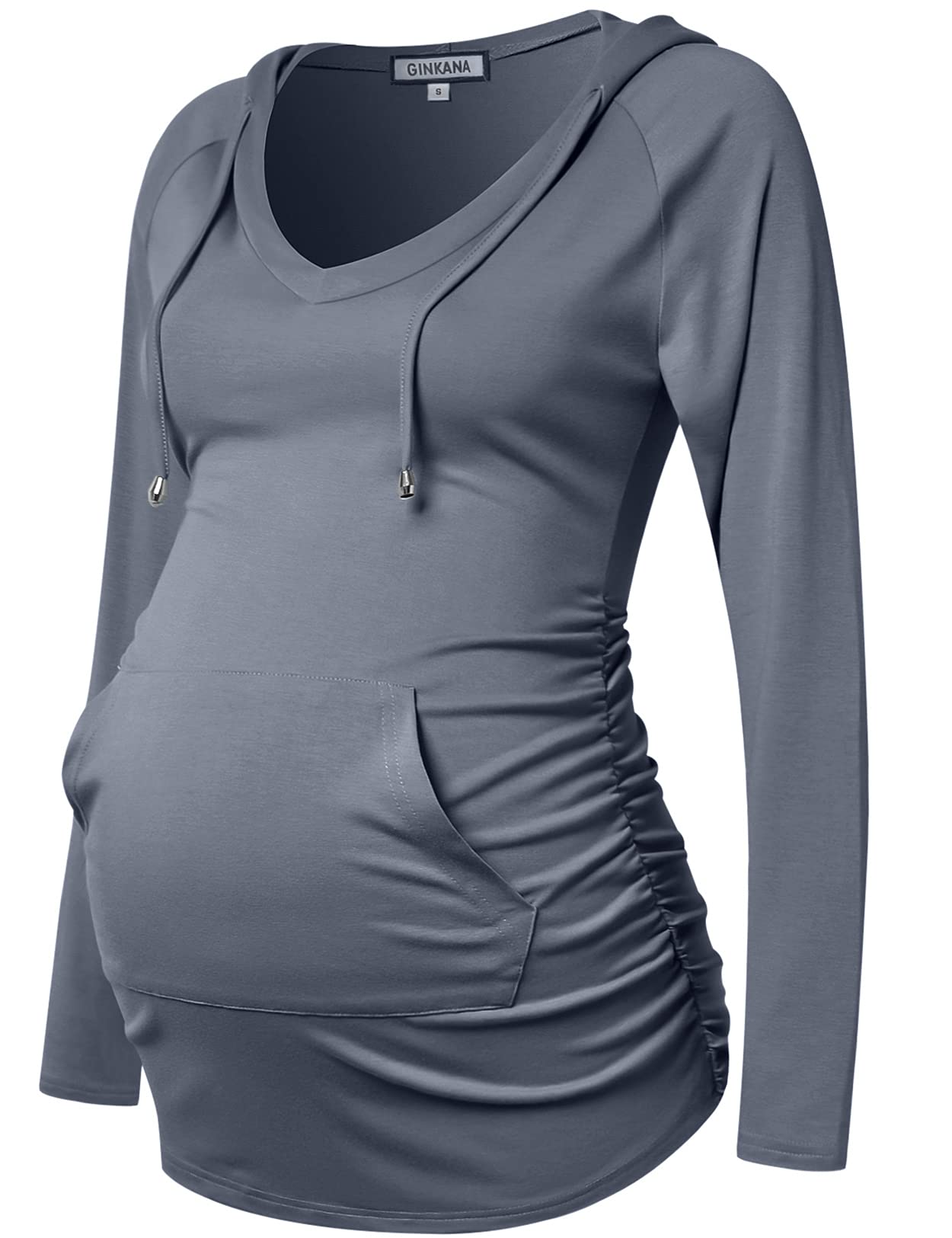 Women's Maternity Hoodie - Soft Long Sleeve V-Neck Pregnancy Sweatshirt & Tunic Top for Comfortable Maternity Wear - Perfect for Pregnancy, Nursing & Everyday Casual Outfits