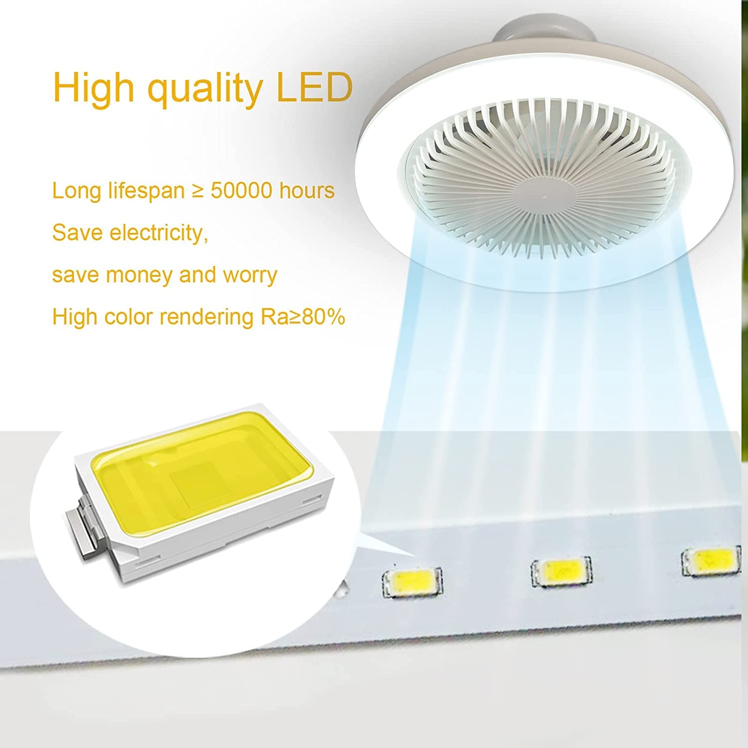 AHXIAOZN Low Profile Bladeless Ceiling Fan with LED Light - 28cm White Semi-Flush Mount Mini Ceiling Fan for Bedroom, Kitchen, Nursery & Small Spaces