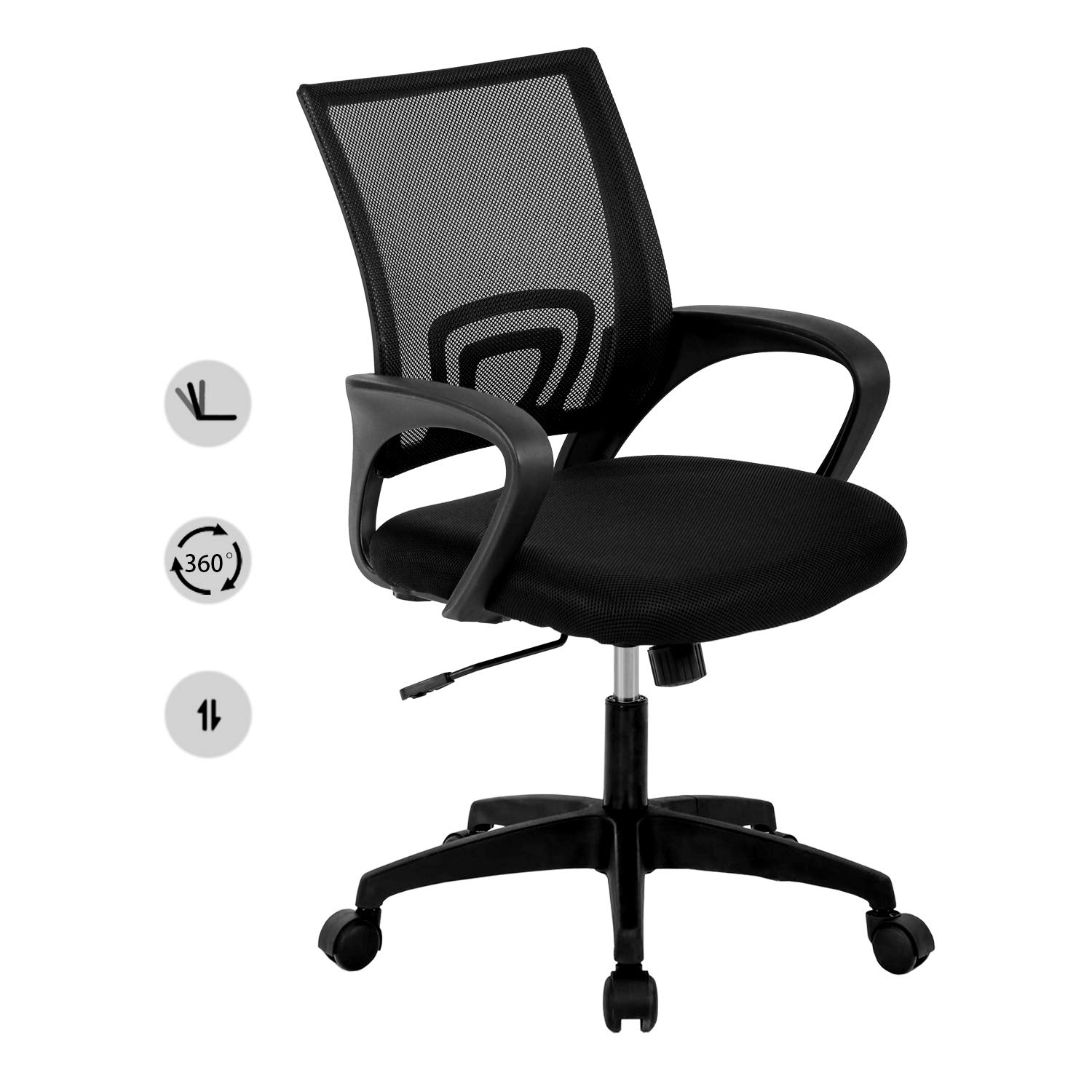HCB Ergonomic Office Chair - Upgraded Executive Swivel Computer Desk Chair with Lumbar Support - Adjustable Height & Comfortable Seat for Home Office, Gaming & Workspace (Black)
