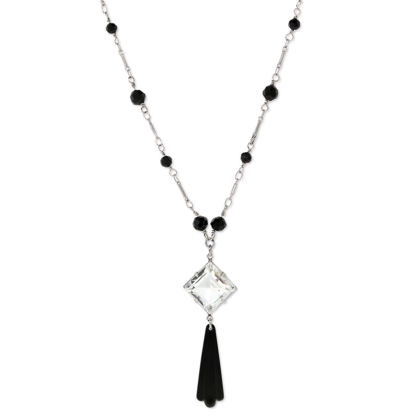 1928 Black Bead Crystal Austrian Necklace - 16