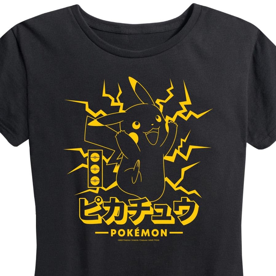 HYBRID APPAREL Women's Pokémon Pikachu Lightning Graphic T-Shirt - Short Sleeve Casual Tee for Anime Fans, Gaming Enthusiasts & Cosplay Outfits