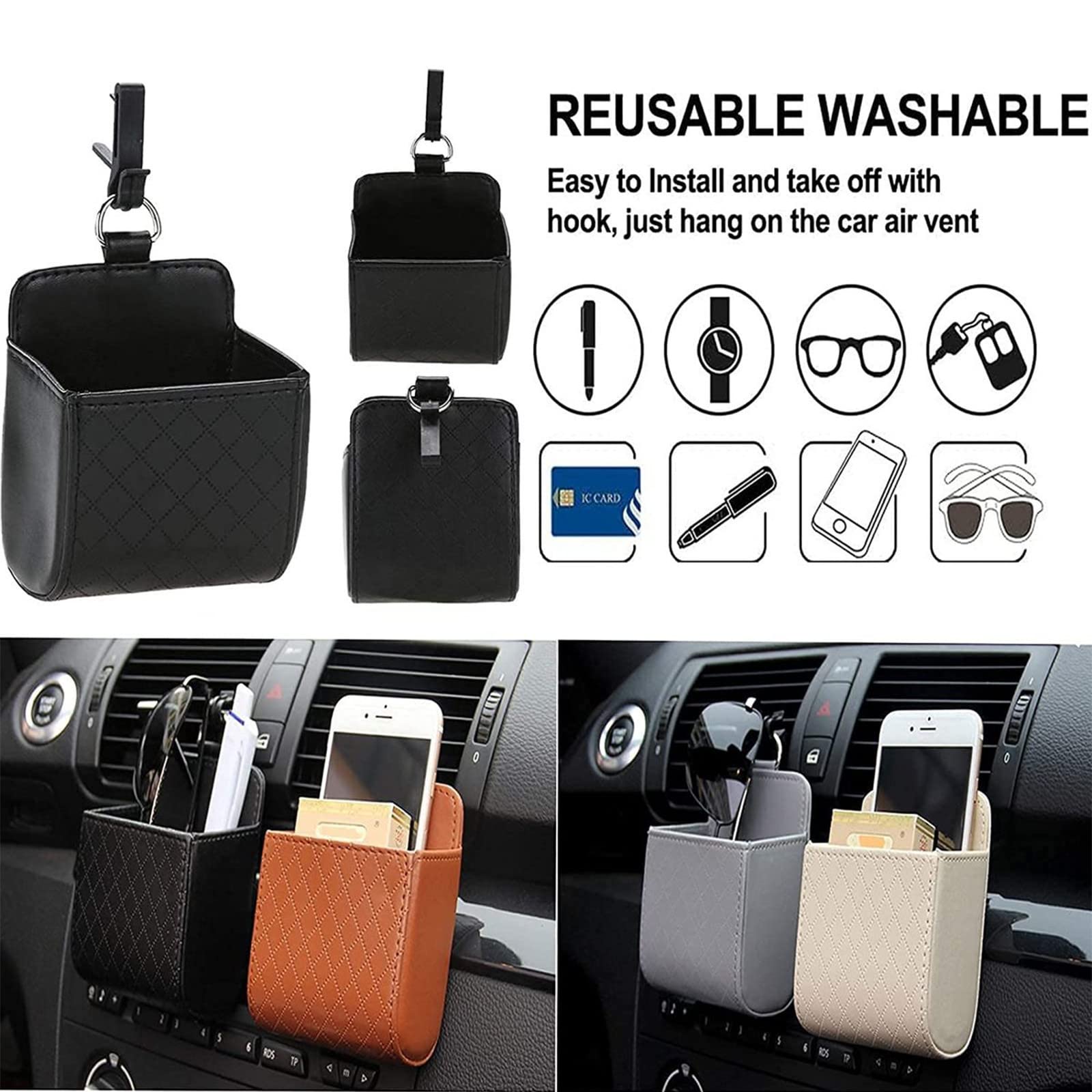 Multifunctional Car Vent Storage Organizer - Hanging Phone Holder & Pocket Bag for Car Accessories (Gray) | Perfect for Road Trips, Commuting & Daily Driving