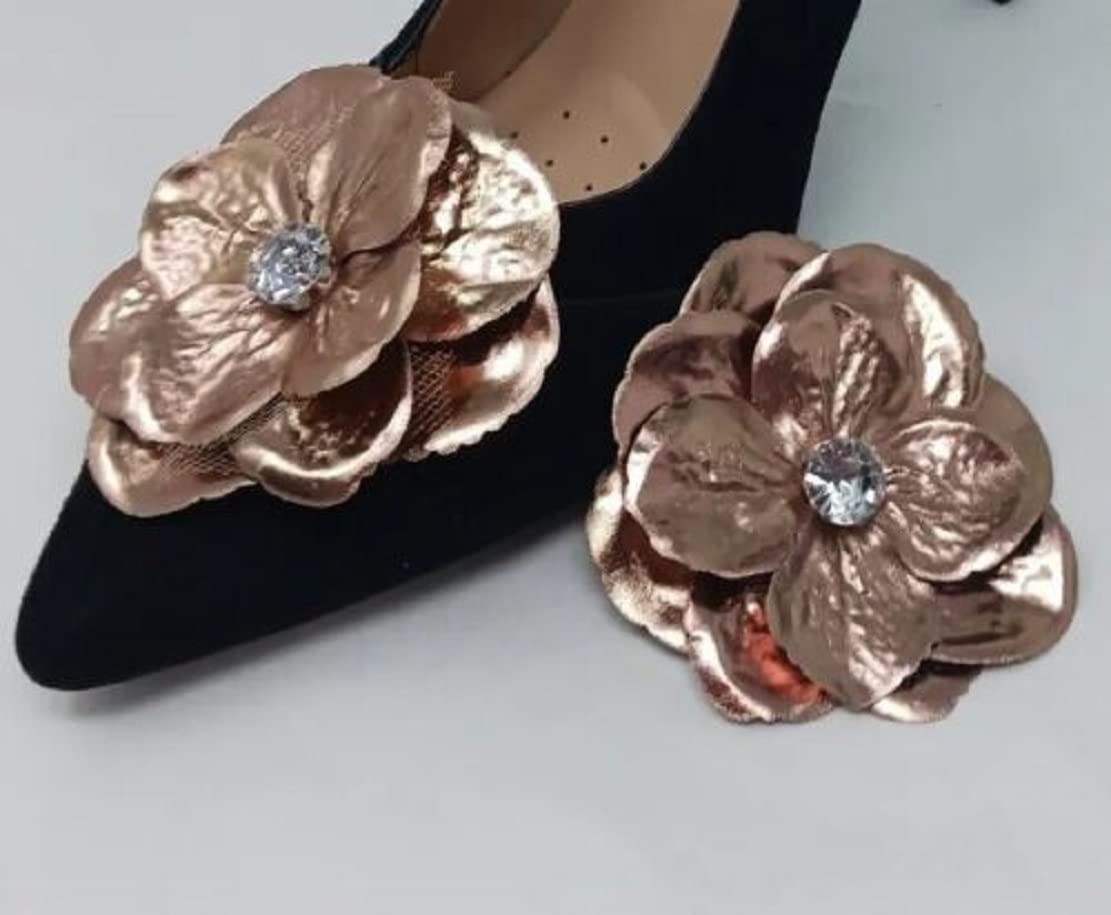 Elegant Bronze Flower Shoe Clips for Women - 2 Pack Shoe Accessories for Weddings, Parties & Special Occasions