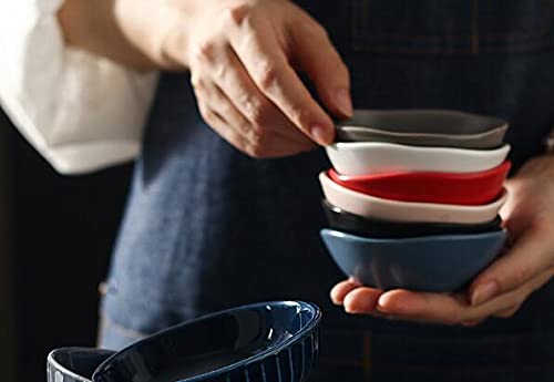 Colias Wing Irregular Lines Design Porcelain Side Dish Bowls - Soy Sauce Dipping Dishes Set of 6 (Blue/White/Black/Red/Pink) | Perfect for Sushi, Dumplings, and Asian Cuisine Seasoning