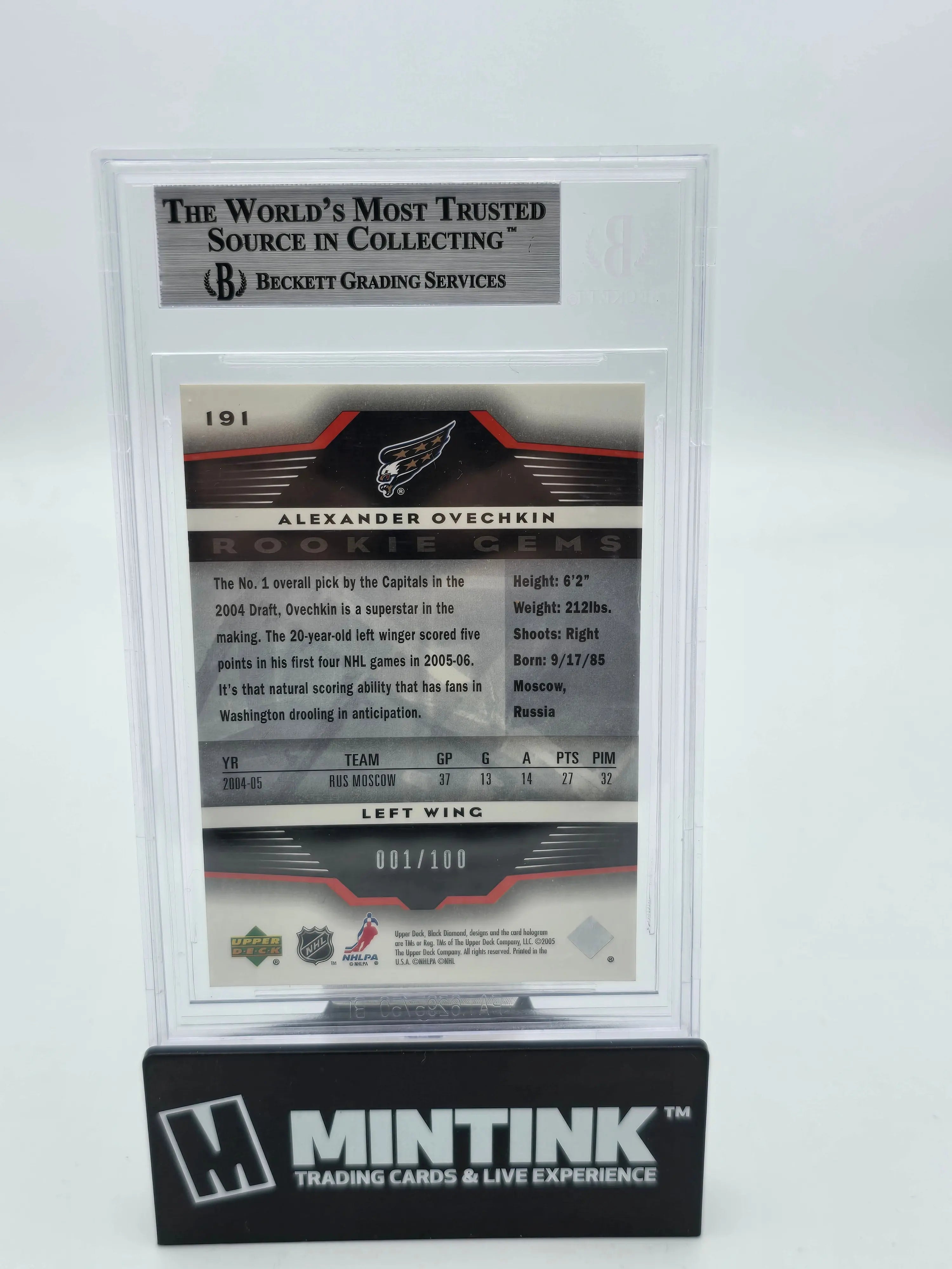 2005-06 Upper Deck Black Diamond Hockey Alexander Ovechkin Rookie Ruby Gems Card BGS 9/100 - Rare Collectible for NHL Fans & Sports Memorabilia Enthusiasts