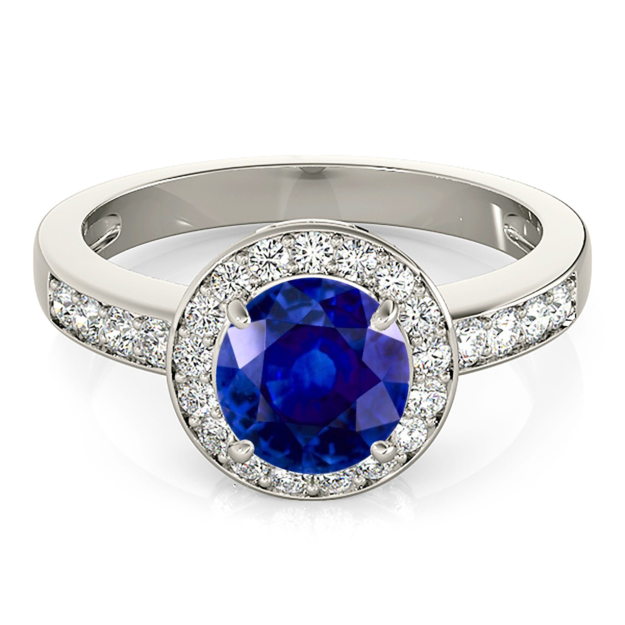 1.80 Carat Genuine Blue Sapphire Halo Engagement Ring for Women - 14K White Gold Vintage Wedding Band - Perfect Proposal Gift & Anniversary Jewelry (Ideal for Romantic Proposals, Weddings & Special Occasions)