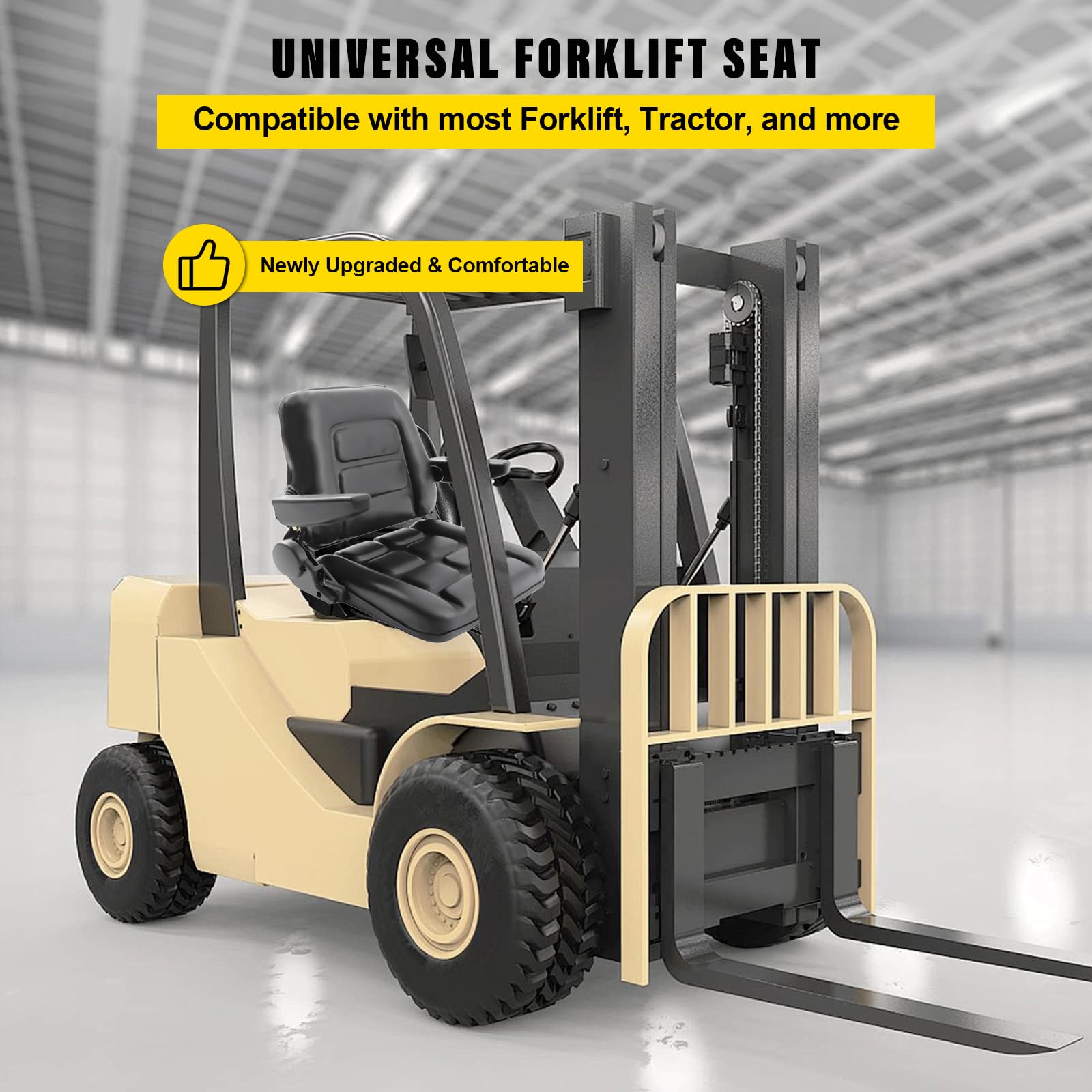 **Universal Adjustable Forklift Seat with Foldable Design & Armrest - Heavy-Duty Tractor Seat for Lawn Mowers, Excavators, Backhoes & Dozers - Perfect for Farming, Construction & Outdoor Equipment**