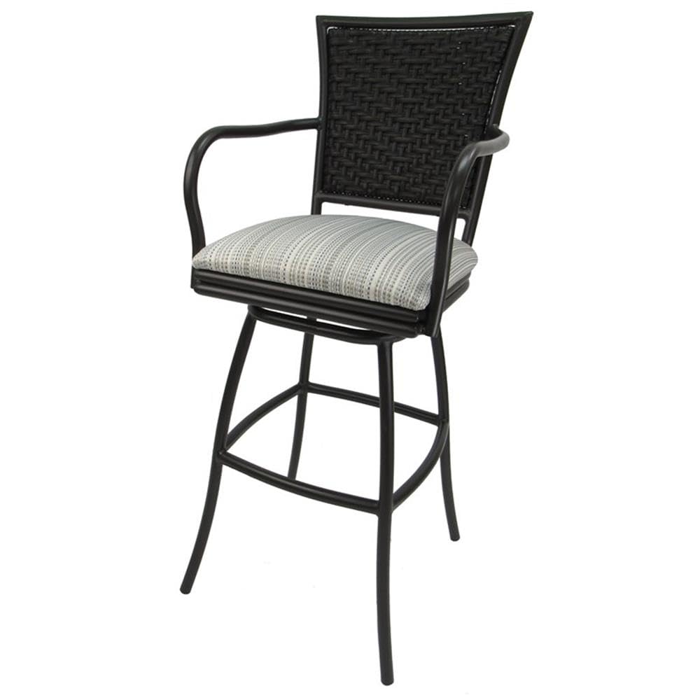 34 Inch Extra Tall Outdoor Patio Bar Stool in Erin Black & Natural Finish - Perfect for Backyard, Deck, and Poolside Entertaining