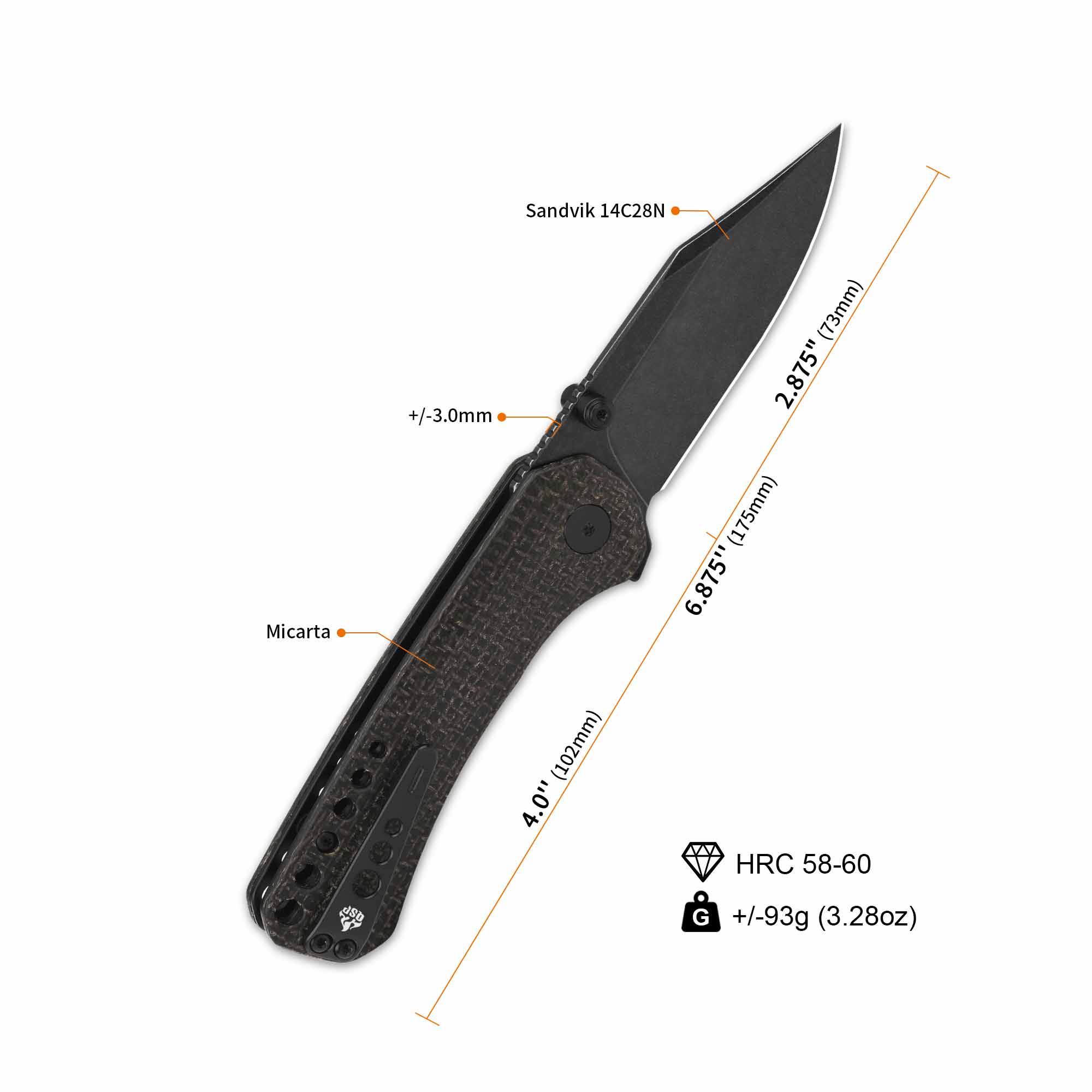 QSP Kestrel Folding Pocket Knife - 14C28N Stainless Steel Blade, Dark Brown Micarta Handle - EDC, Camping, Hiking & Outdoor Survival Tool