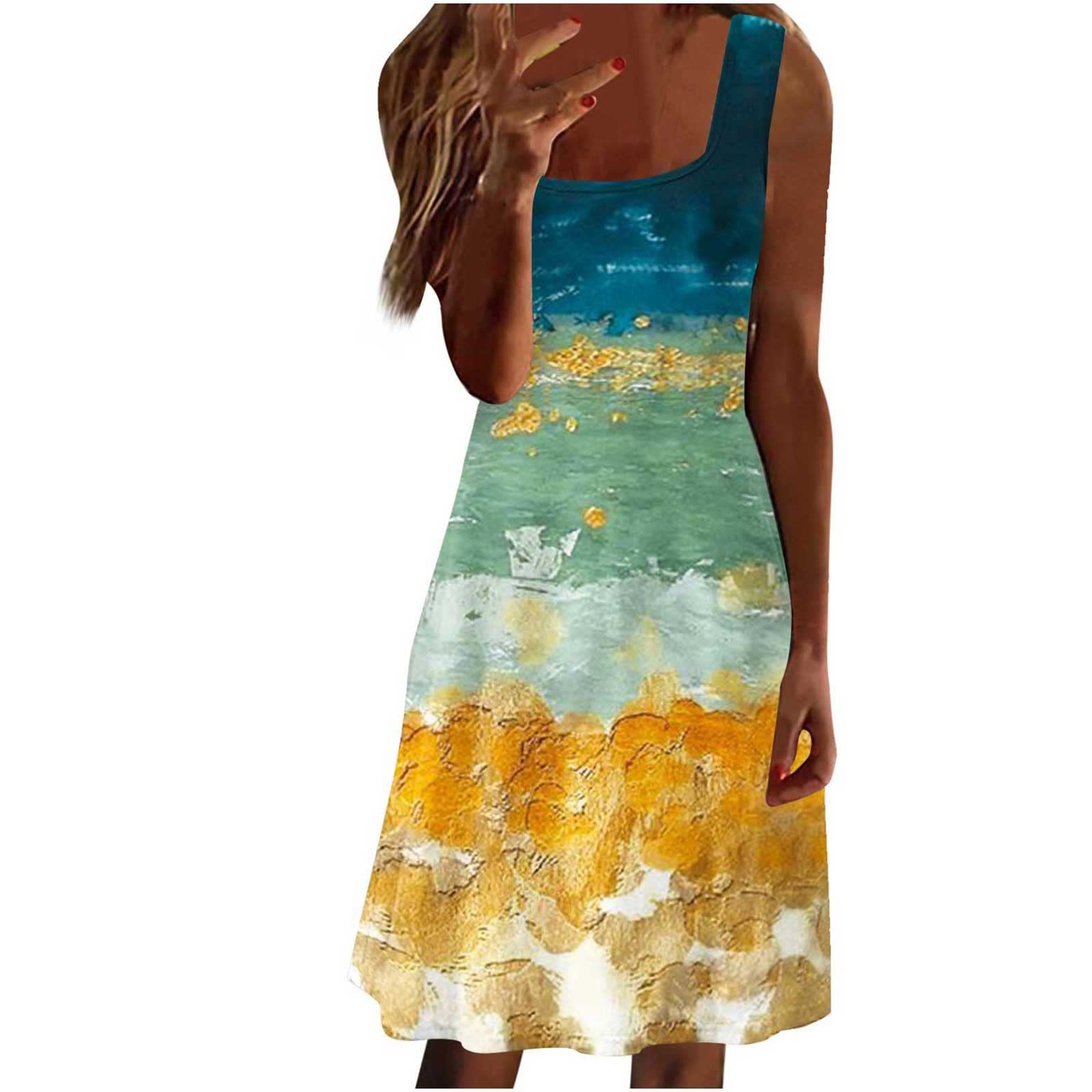 Women's Summer Sundresses 2022 - Casual Sleeveless Round Neck Floral Print Dress & V-Neck Split Cocktail Long Dress | Beach Vacation, Evening Party, Outdoor Wedding