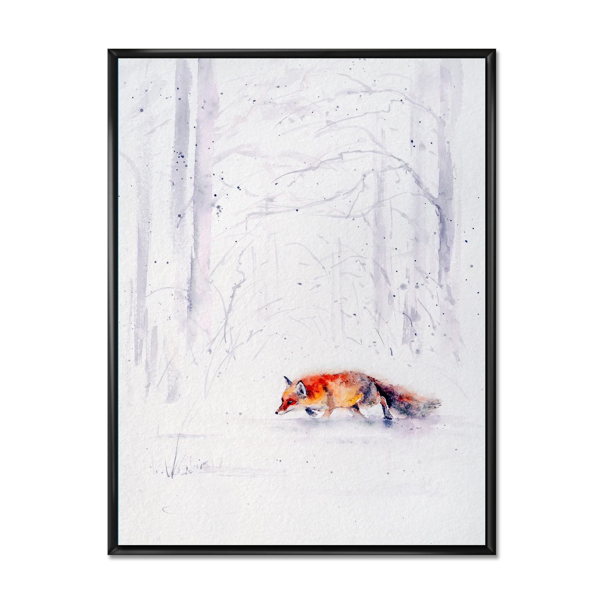 Red Fox Running in Snow - Framed Canvas Wall Art Print for Farmhouse Decor | Winter Wildlife Home Decor, Living Room & Bedroom Wall Art