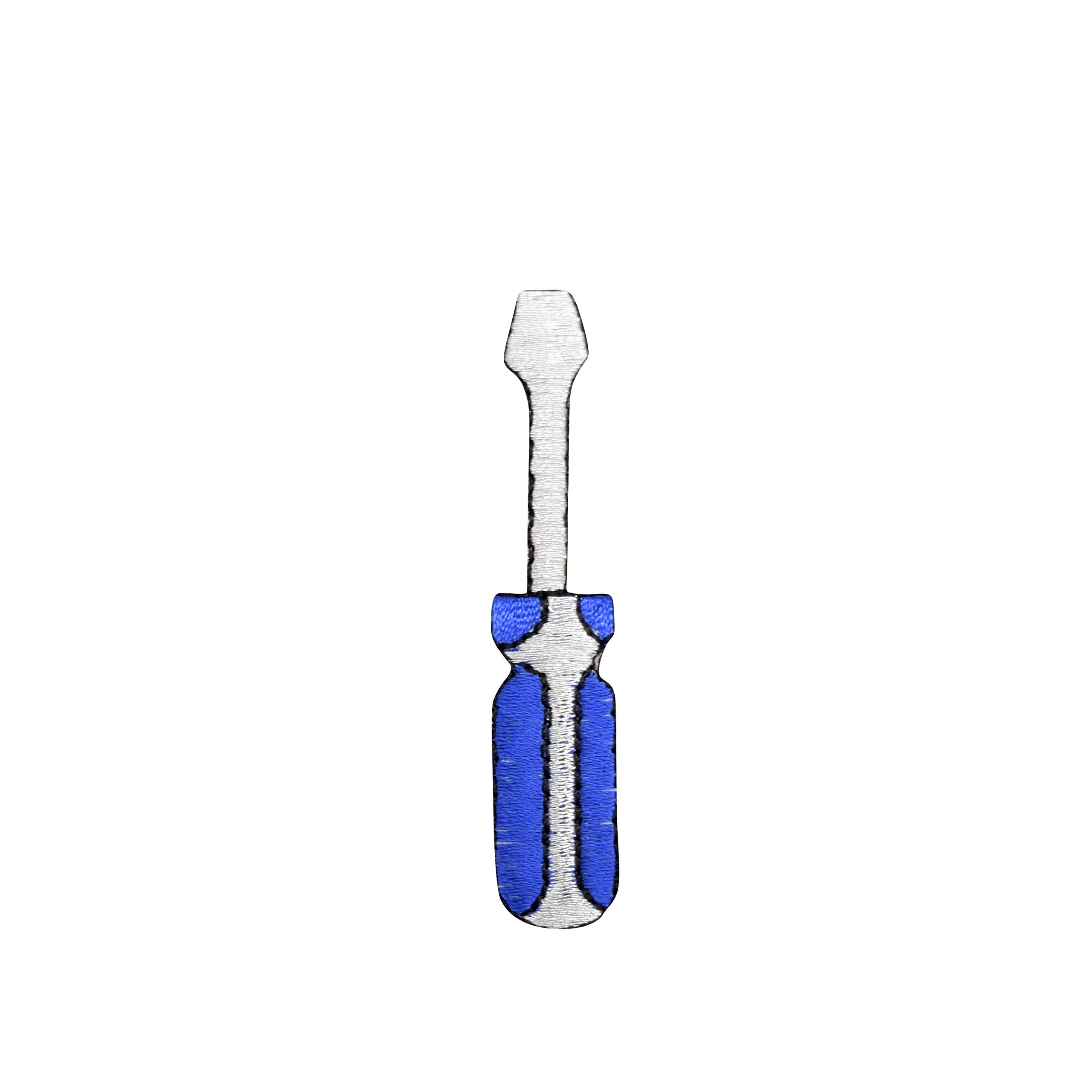 Blue Screwdriver Embroidered Iron-On Patch for DIY Jackets, Hats & Backpacks - Durable Sew-On Badge for Workwear & Costumes
