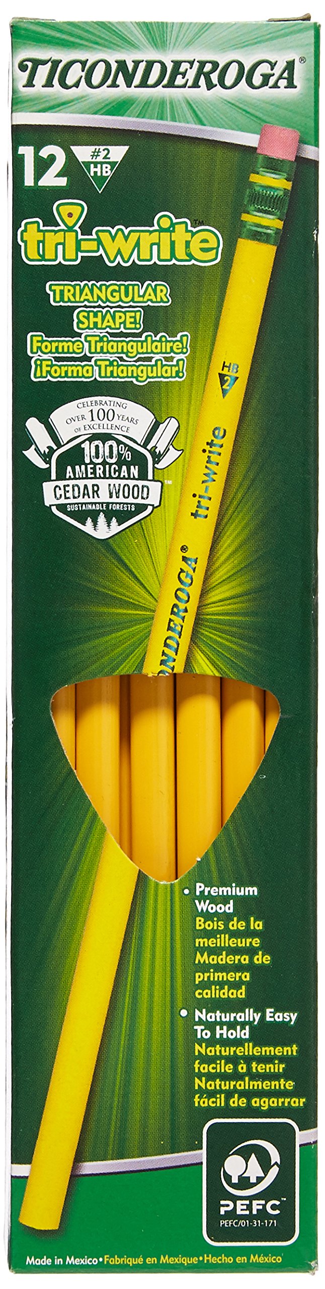 Ticonderoga Tri-Write Woodcase Pencils #2 HB - Pack of 3 Boxes (36 Pencils Total) - Perfect for School, Office & Art Projects