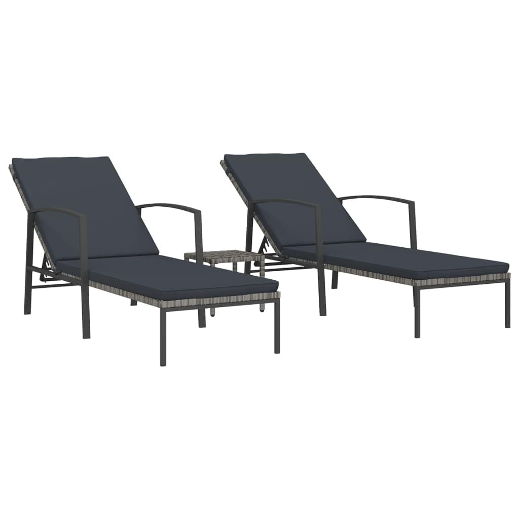 2-Piece Sun Lounger Set with Side Table - Adjustable High Back Poly Rattan Outdoor Furniture with Comfortable Cushions & Powder-Coated Steel Frame - Perfect for Garden, Patio, Poolside & Backyard Relaxation