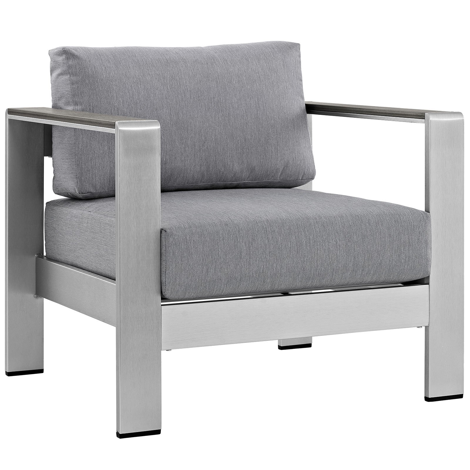 Modway Shore Aluminum Outdoor Patio Armchair - Silver Gray - Weather-Resistant Lounge Chair for Poolside, Garden & Backyard Relaxation