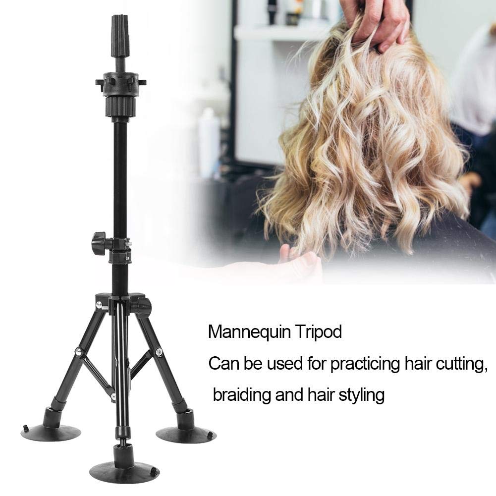 Adjustable Metal Mannequin Tripod Stand - Black Wig Holder for Hair Styling & Salon Training | Perfect for Hairstyling Practice, Wig Display, and Beauty School Education