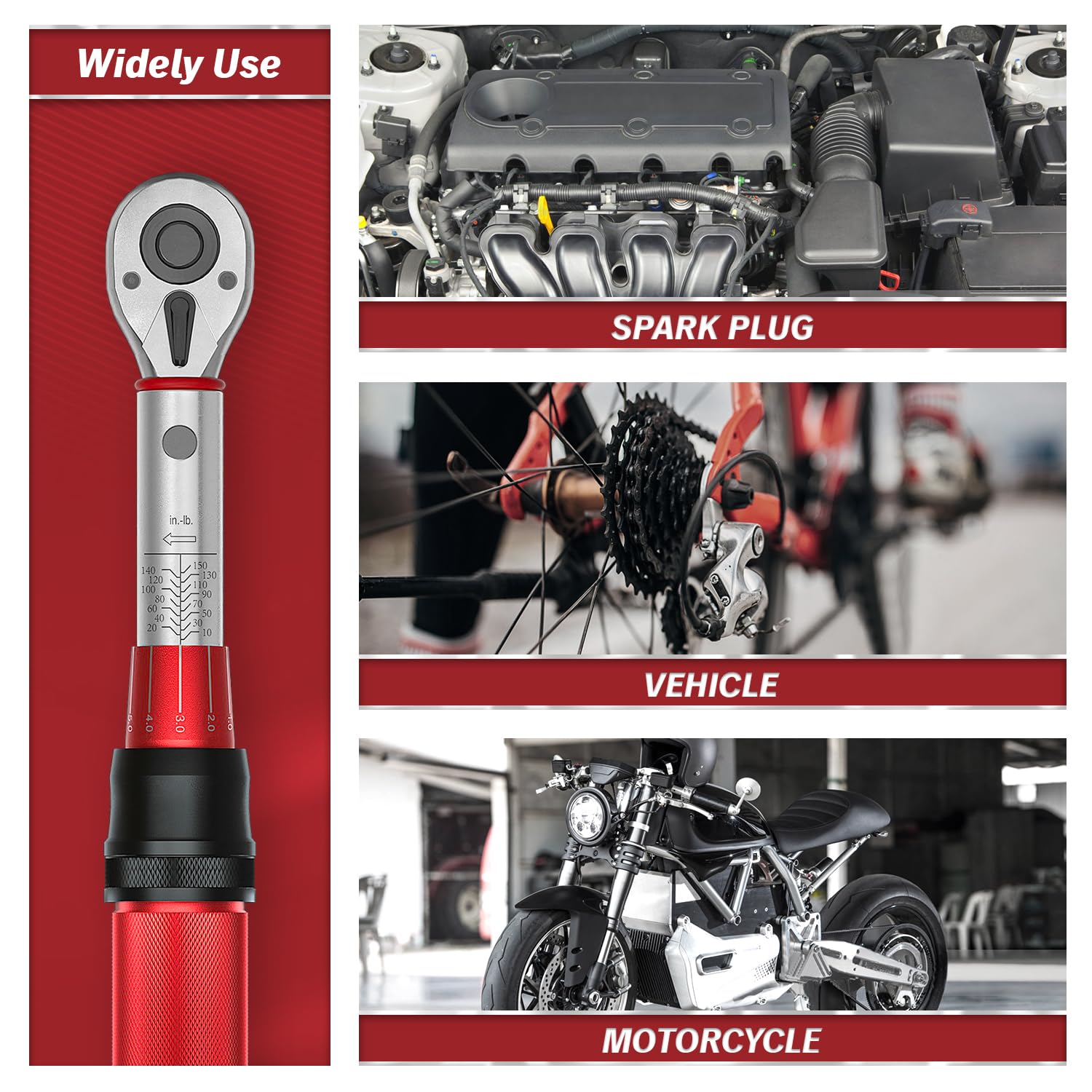 Thorstone 1/4 Inch Drive Click Torque Wrench - 10-150 in-lb (1.1-16.9Nm) Dual Range, Reversible, ±2% Accuracy - 72-Tooth Gear Adjustable Micrometer for Bikes, Cars & DIY Projects